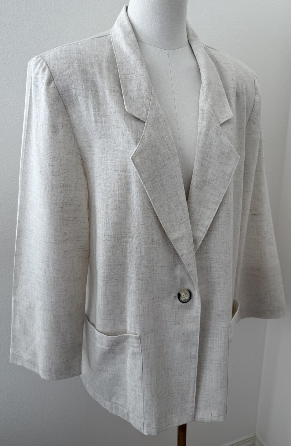 Vintage Sag Harbor Beige Neutral Tone Oatmeal Linen Blazer Size 12 Large **