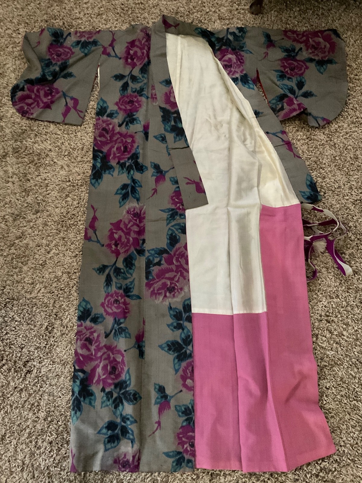 Vintage SILK JAPANESE Kimono Robe Dressing Gown Woven Sash Tie