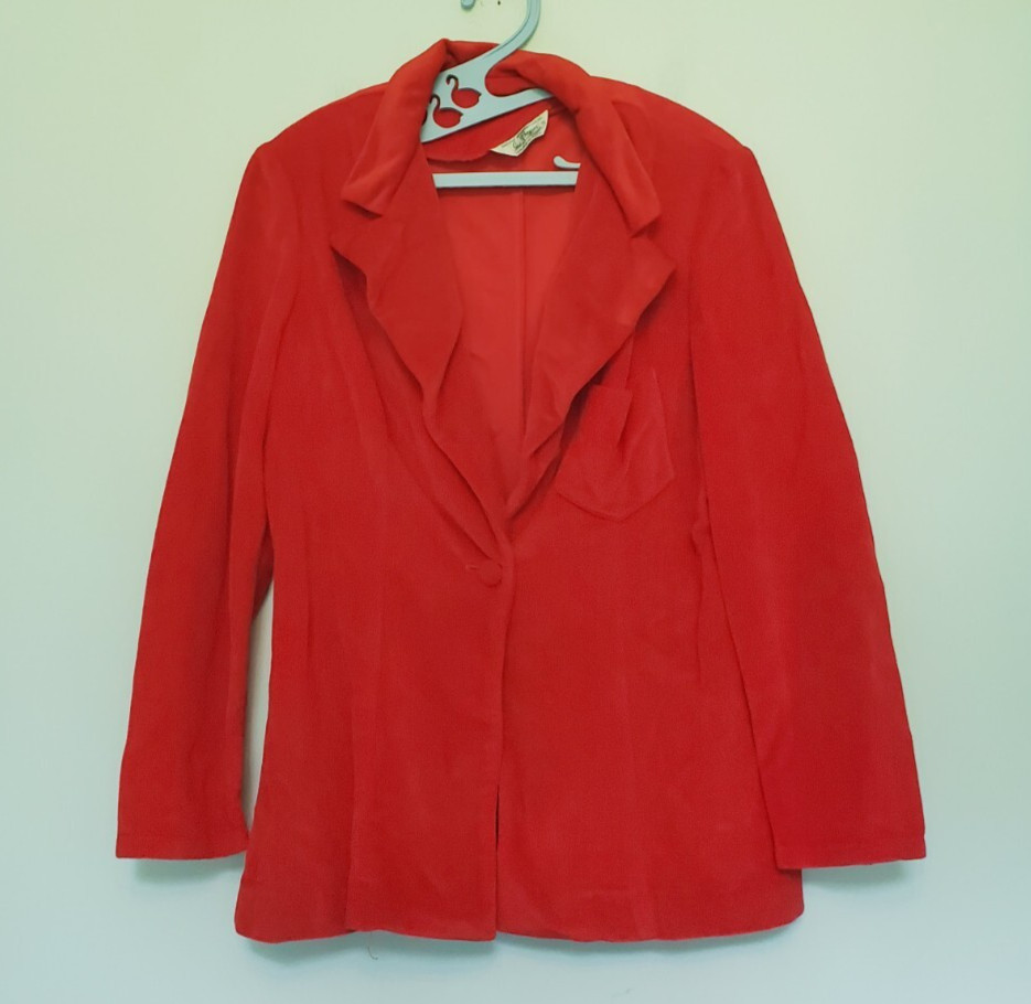 Vintage 1970s Sears JR Bazaar 15 Velour Blazer Bright Red Single Button Closure