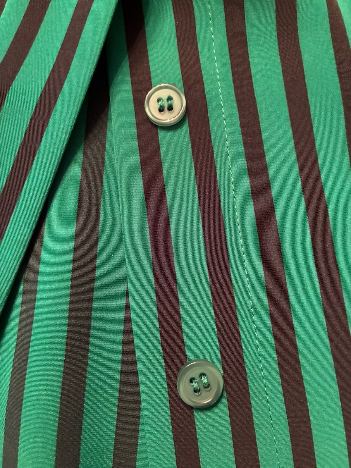 VTG Koret Green Black Stripe Long Sleeve Button Blouse Shirt Size 12