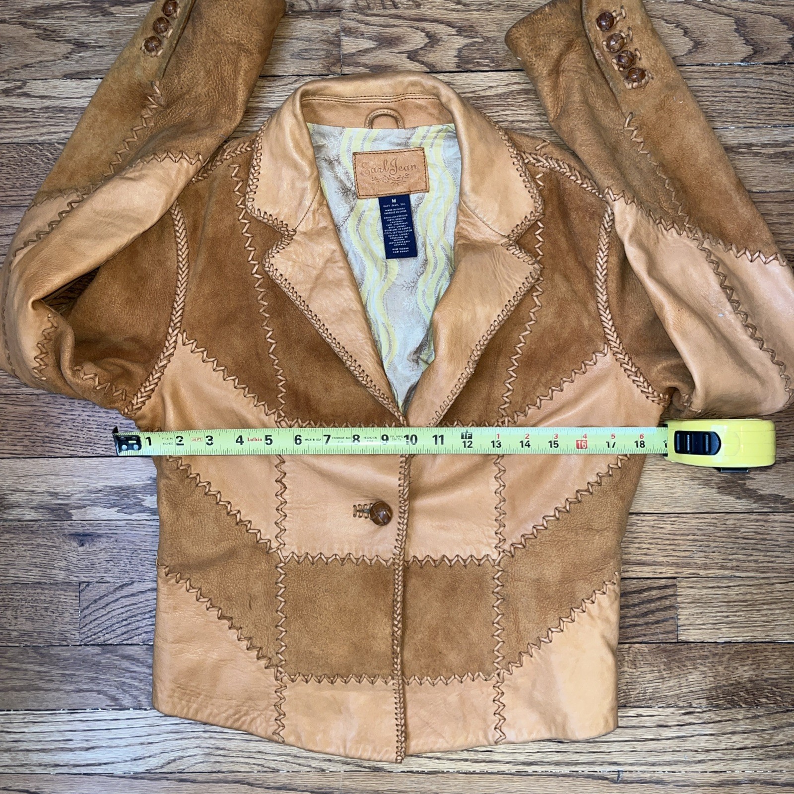 Earl Jeans VTG. Whip Stitch Leather Jacket Women Sz. M Rustic Tan Boho Festival