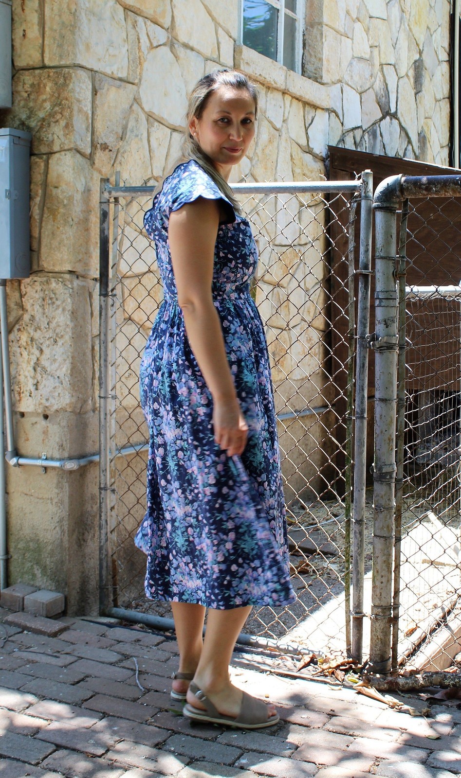 Vintage Kathryn Conover Design 1980s Floral Print Midi Dress M Women