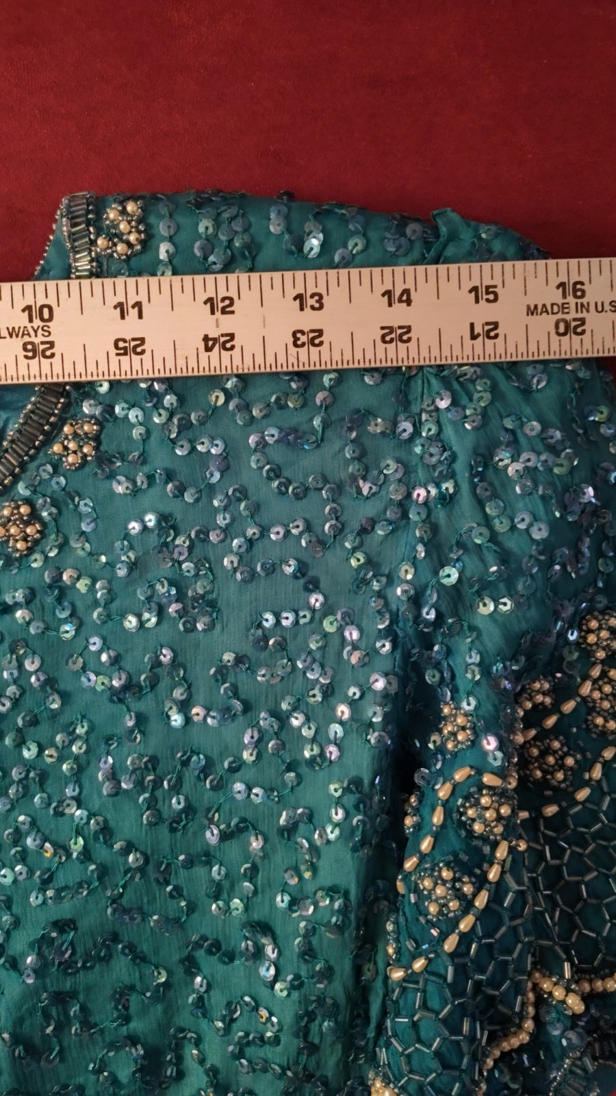 Vintage Victorian Silk Sequin Dress Size Sm 6/8 Embellished Emerald Green Peplum