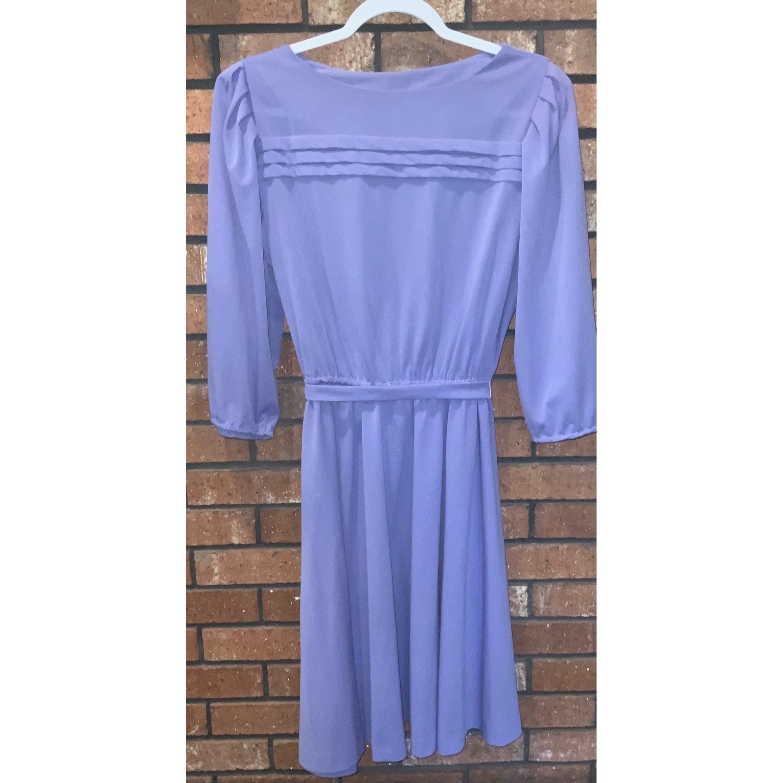 Lady Carol of New York Vintage Periwinkle Purple Pleated Puff Sleeve Midi Dress
