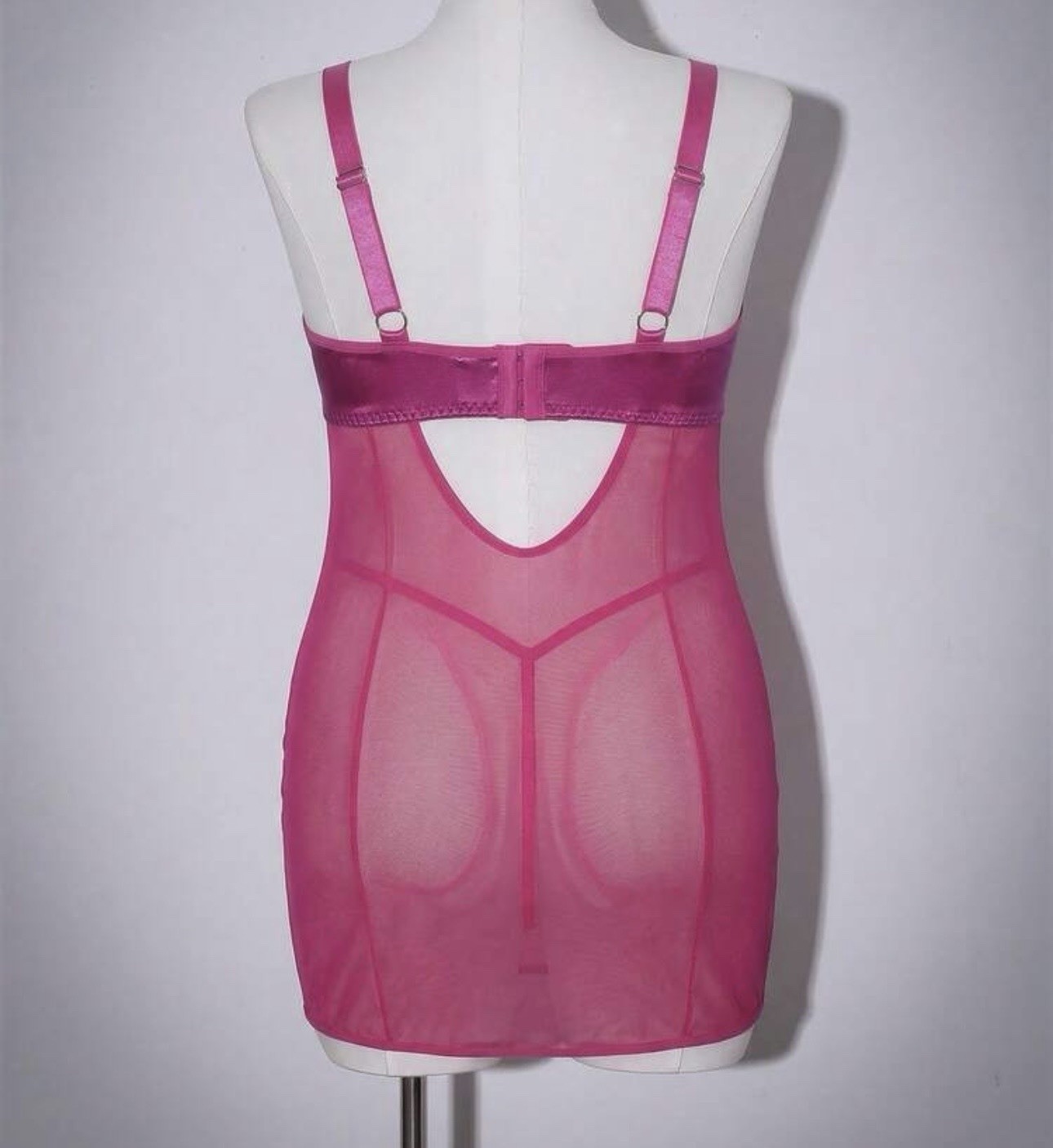 Metallic Wet Look Lame’ Pink Slip Bodycon Dress Vixen Neon Mesh Back PLUS 2X NEW