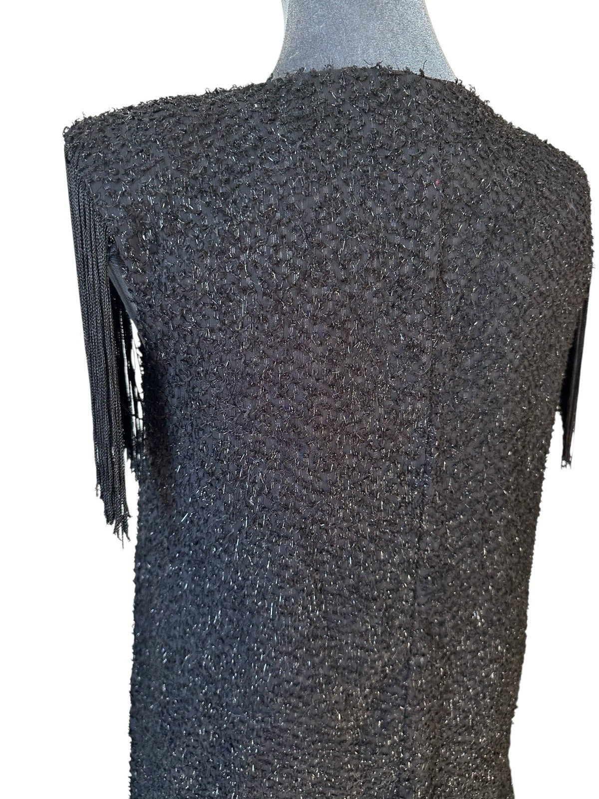 Vintage 70s Sparkly 20s Flapper Black Fringe Party Dress Sequin Trim 5/6 LA GLO