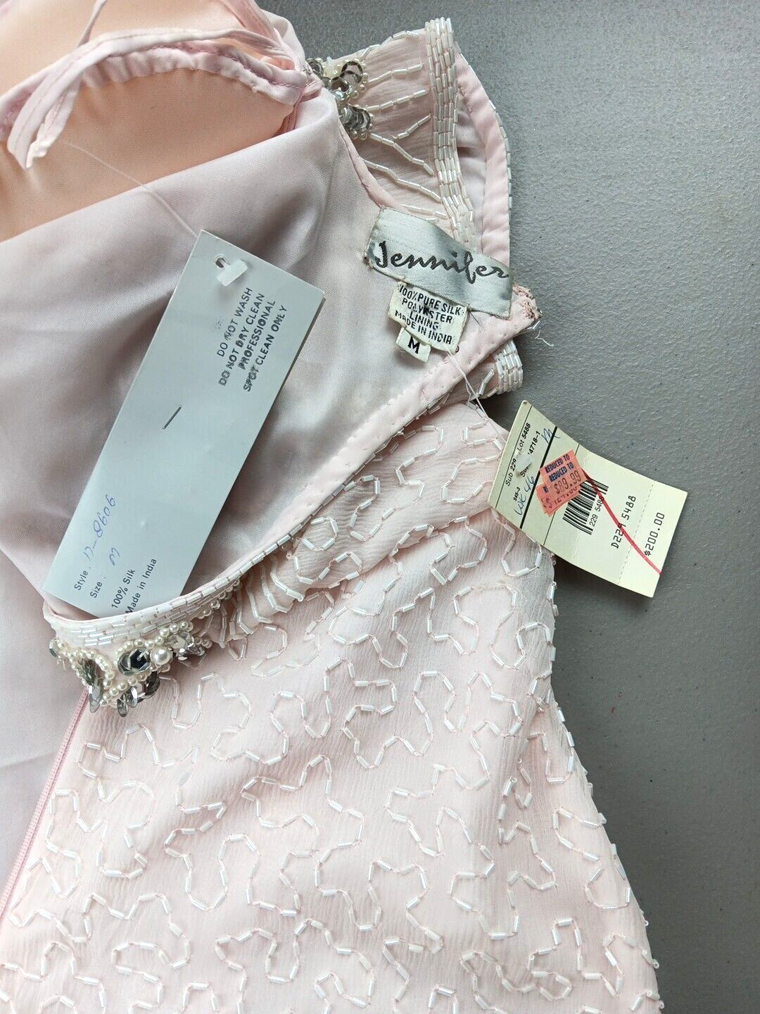 Jennifer Evening Gown Medium Light Pink Midi Silk Bead Sequin Keyhole NEW Bridal