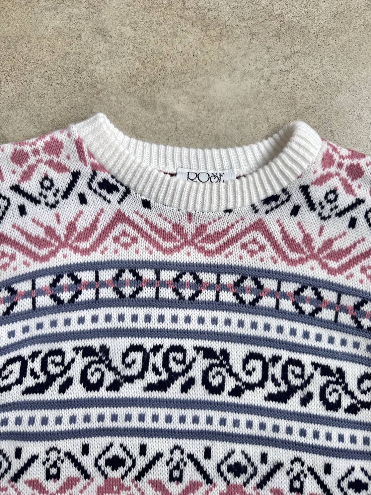 Vintage 80s 90s Rose Pink/Purple Multi Pattern Ski Sweater Size S/M