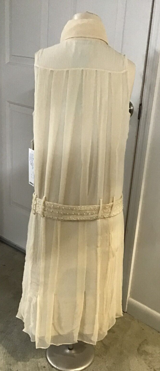 W by Worth Petite 100% Silk Cream Vintage Size 8 Lined Sheath Dress Beaded Belt