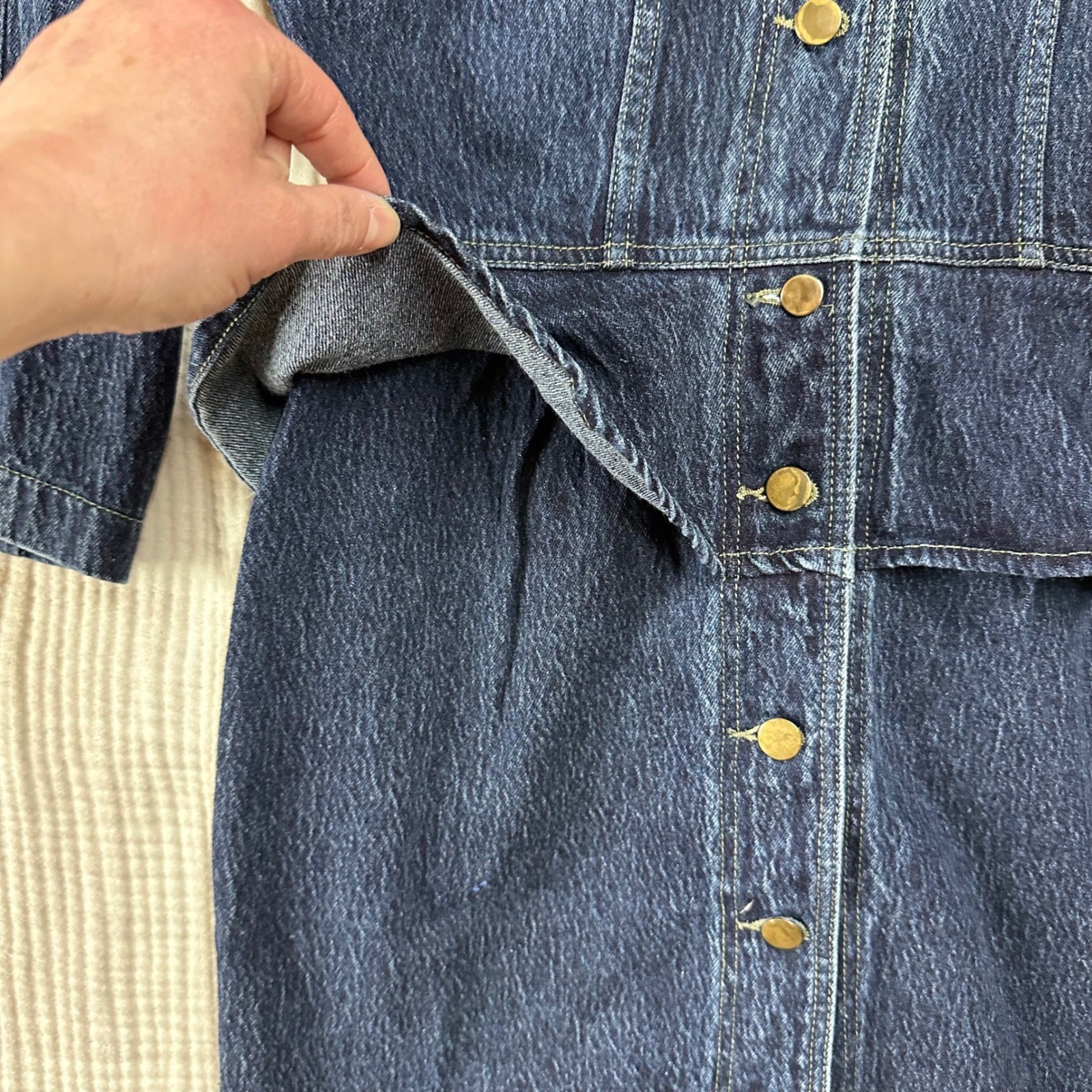 Betsy’s Things 90s VTG Denim Peplum Button Front Midi Dress Dark Wash Blue Sz 7