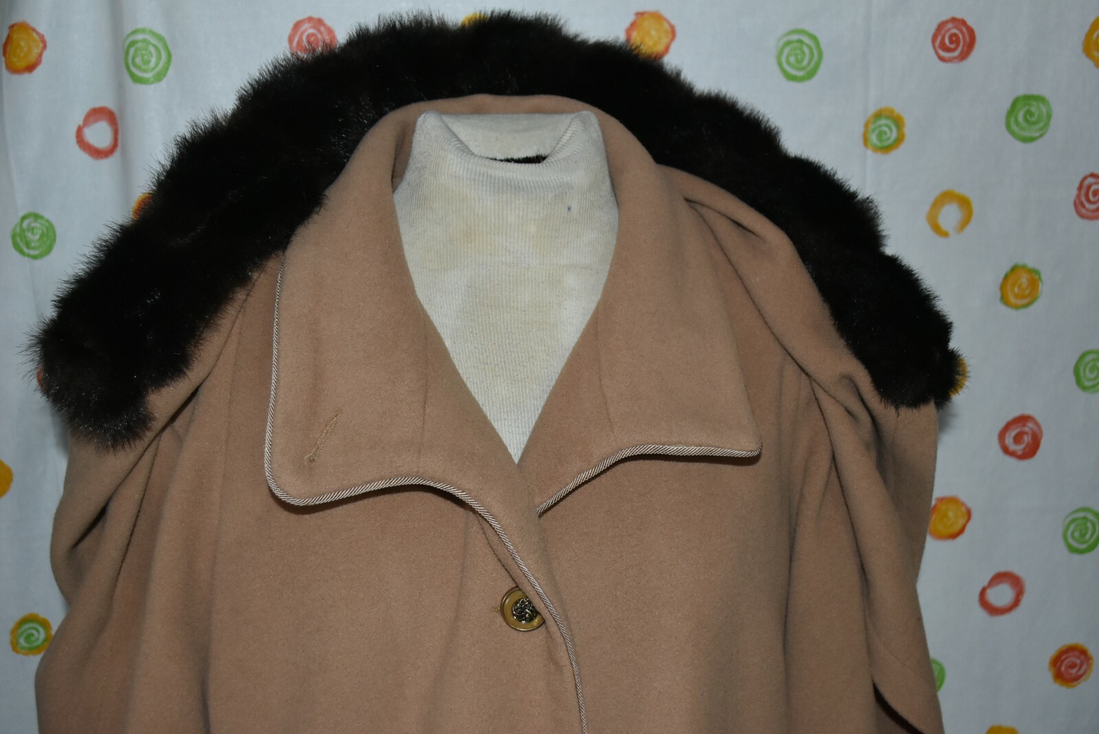 Vintage Dennis Basso WOOL blend BROWN DRESS hooded COAT WOMENS Large EUC