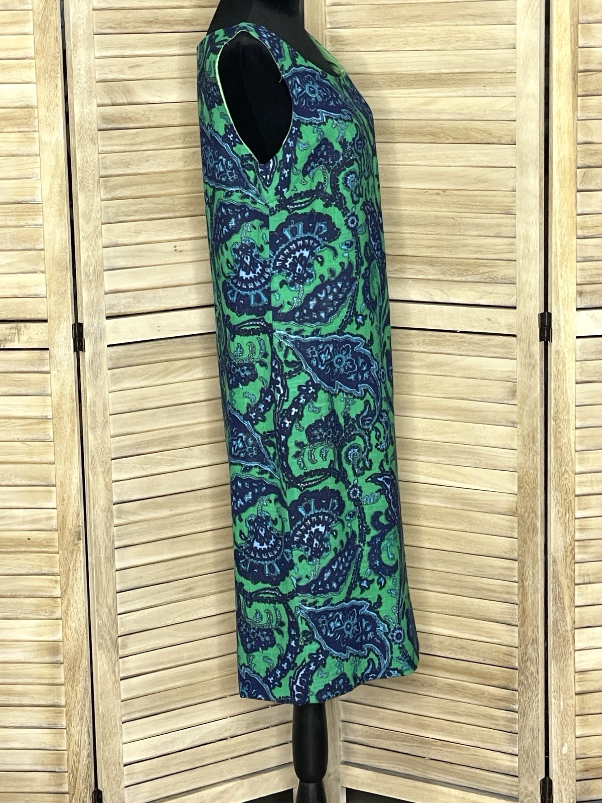 Vintage Loubella Originals Sheath Dress Bold 60s Lime Green and Navy Paisley *10