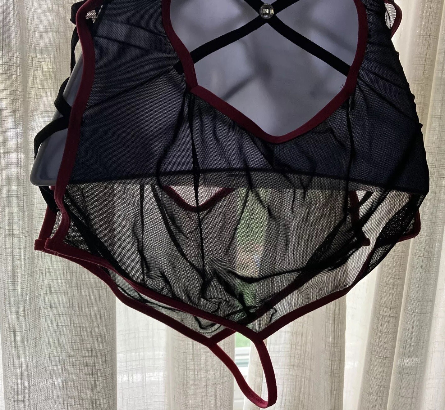 Vintage Black Pink Strappy Woman’s Teddy Sexy Bodysuit Intimate Apparel One Size