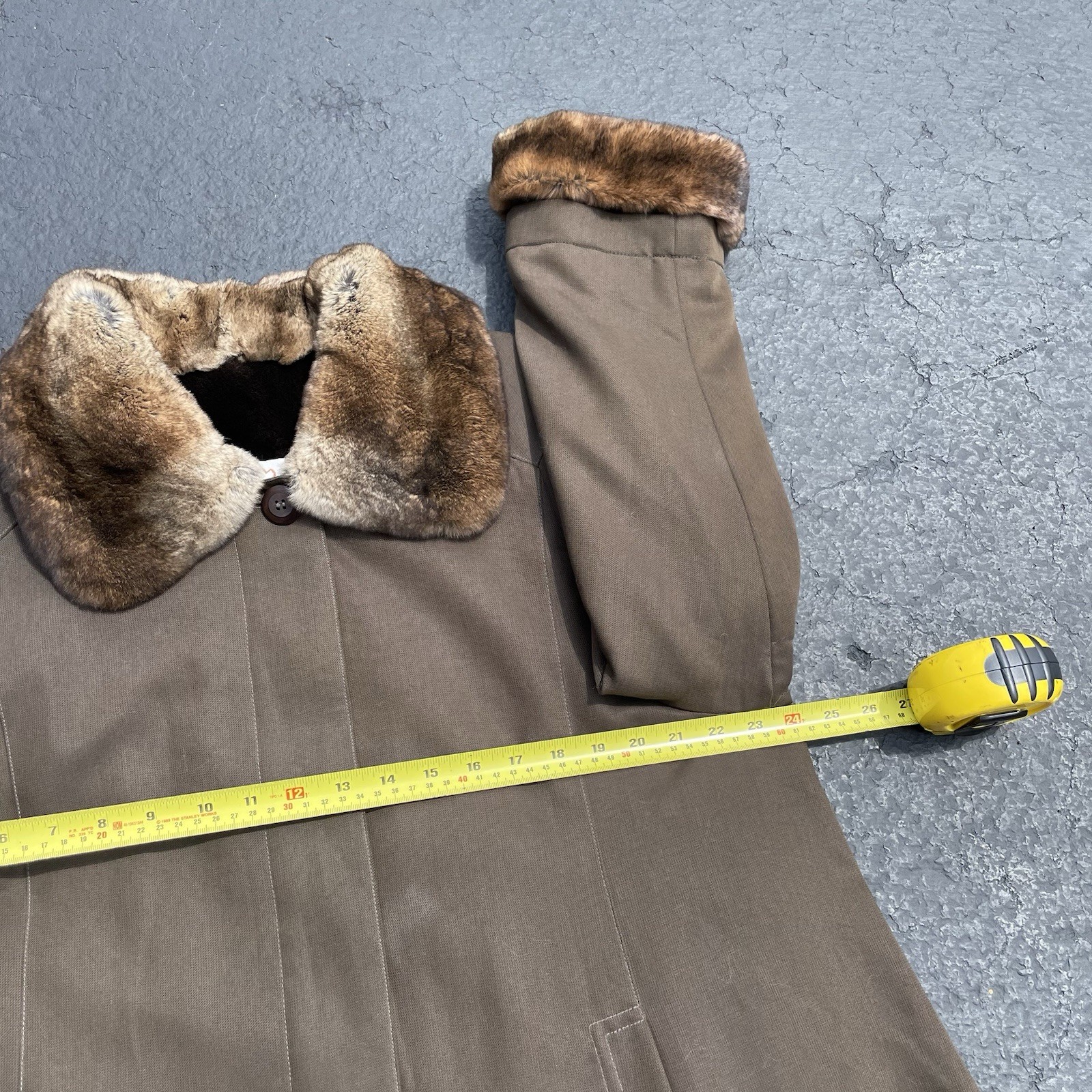 Vintage Marisa Minicucci Duster Coat Womens 14 Brown Rabbit Fur Lined Button