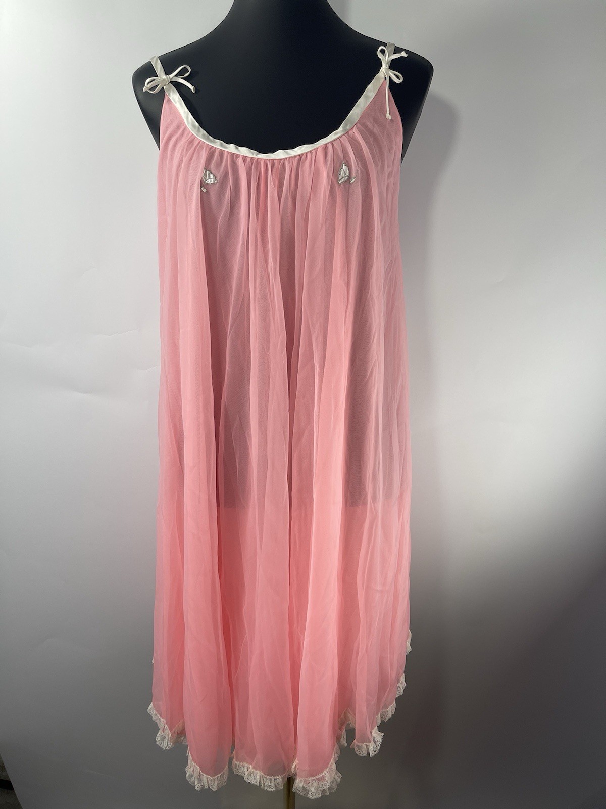 Rare 1960s Claire Sandra Lucie Ann Beverly Hills Pink Babydoll Night Gown Medium