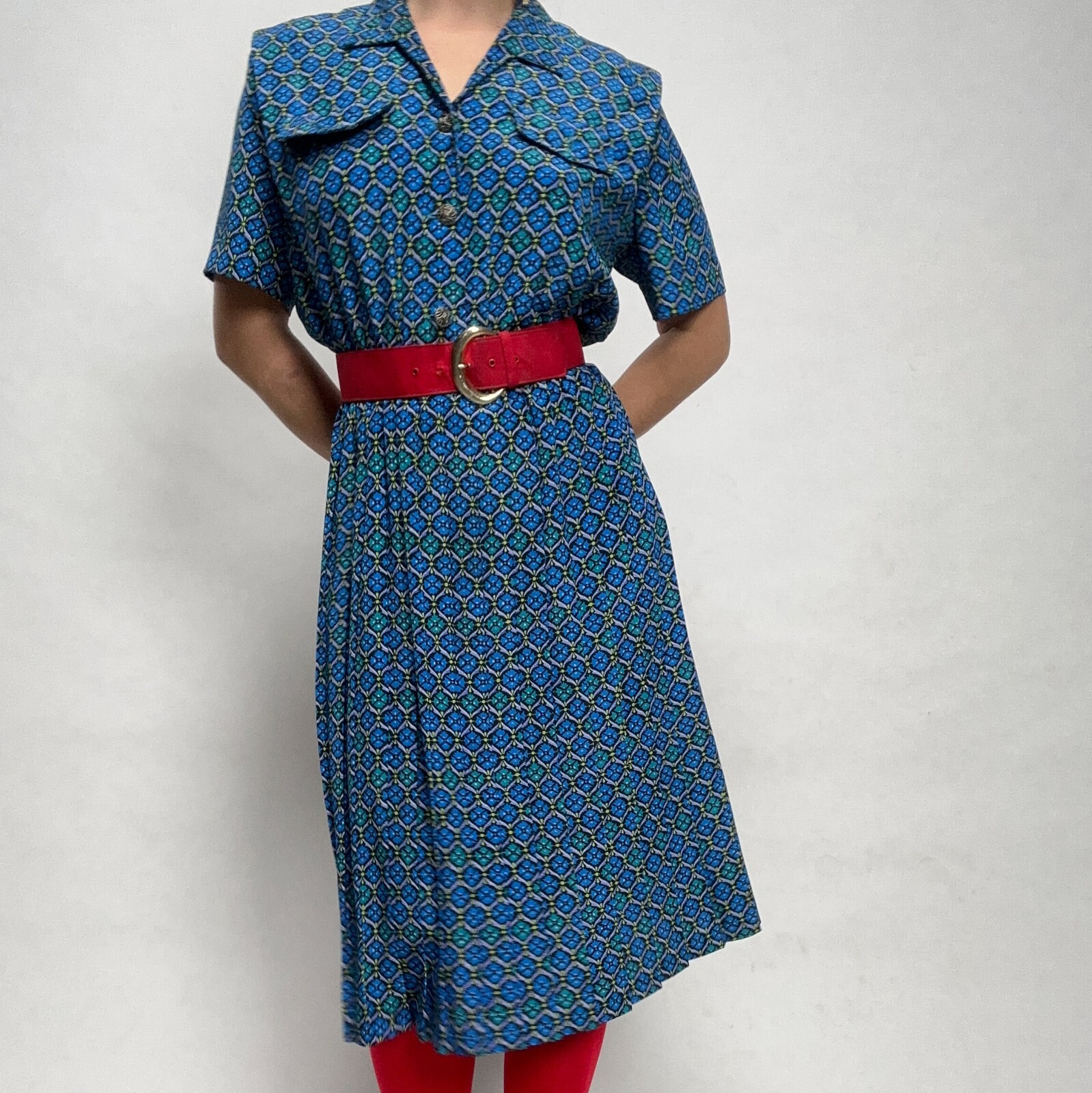 Vintage 80’s Lesie Fay Shirt Dress Sz lg Cute Print