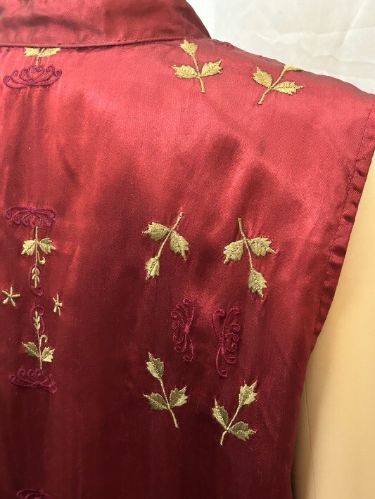 COLDWATER CREEK VTG Women’s L Oriental Vest Top Patchwork Red Multicolor Floral