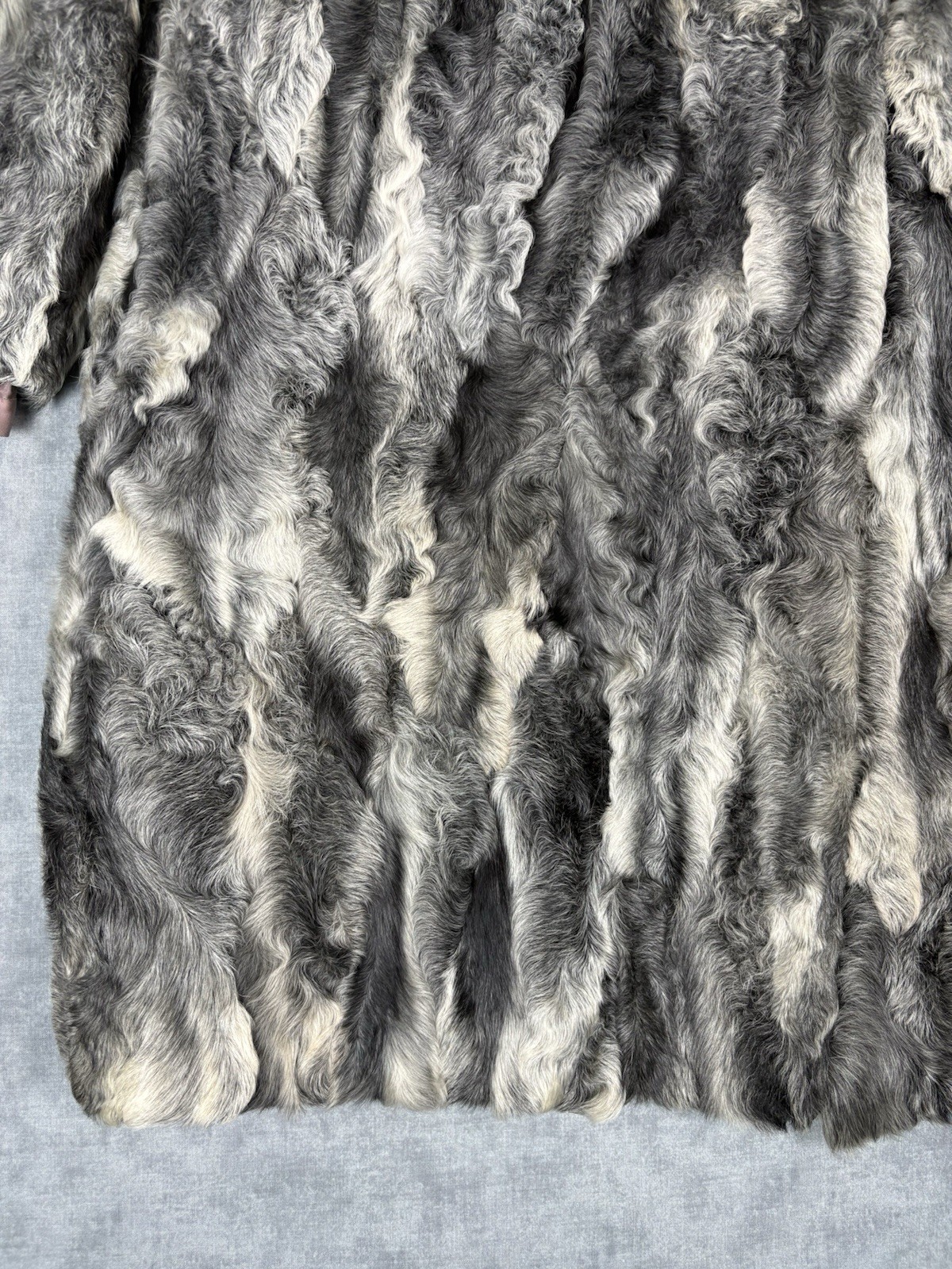 Vintage Persian Lamb Karakul Fur Coat Mink Collar Gray German Furrier M/L