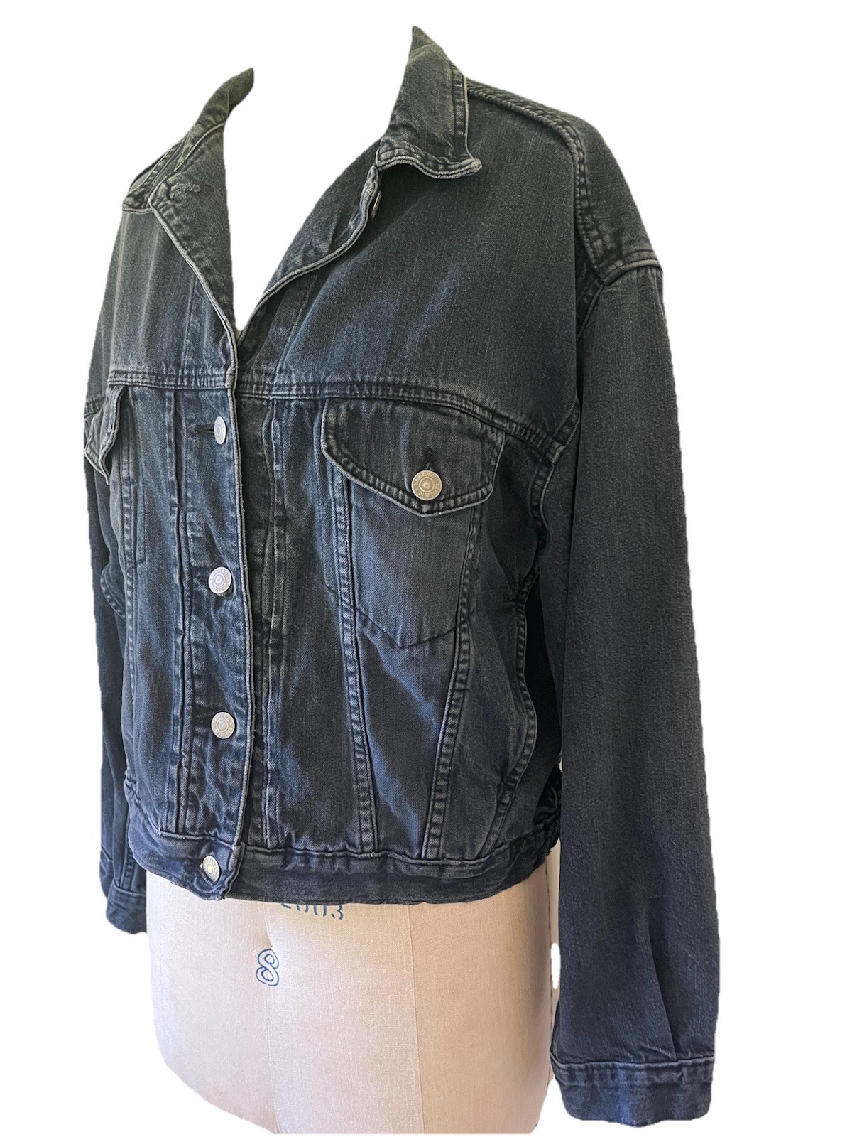 Vtg 80s Banana Republic Safari Dark Blue Denim Jean Jacket Women’s Bomber Style