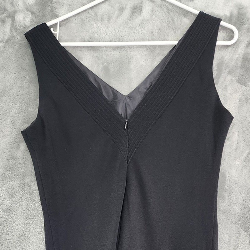 Vintage Citi Clothing Dress Womens S Black Sleeveless V-Neck Pleated Ruffled