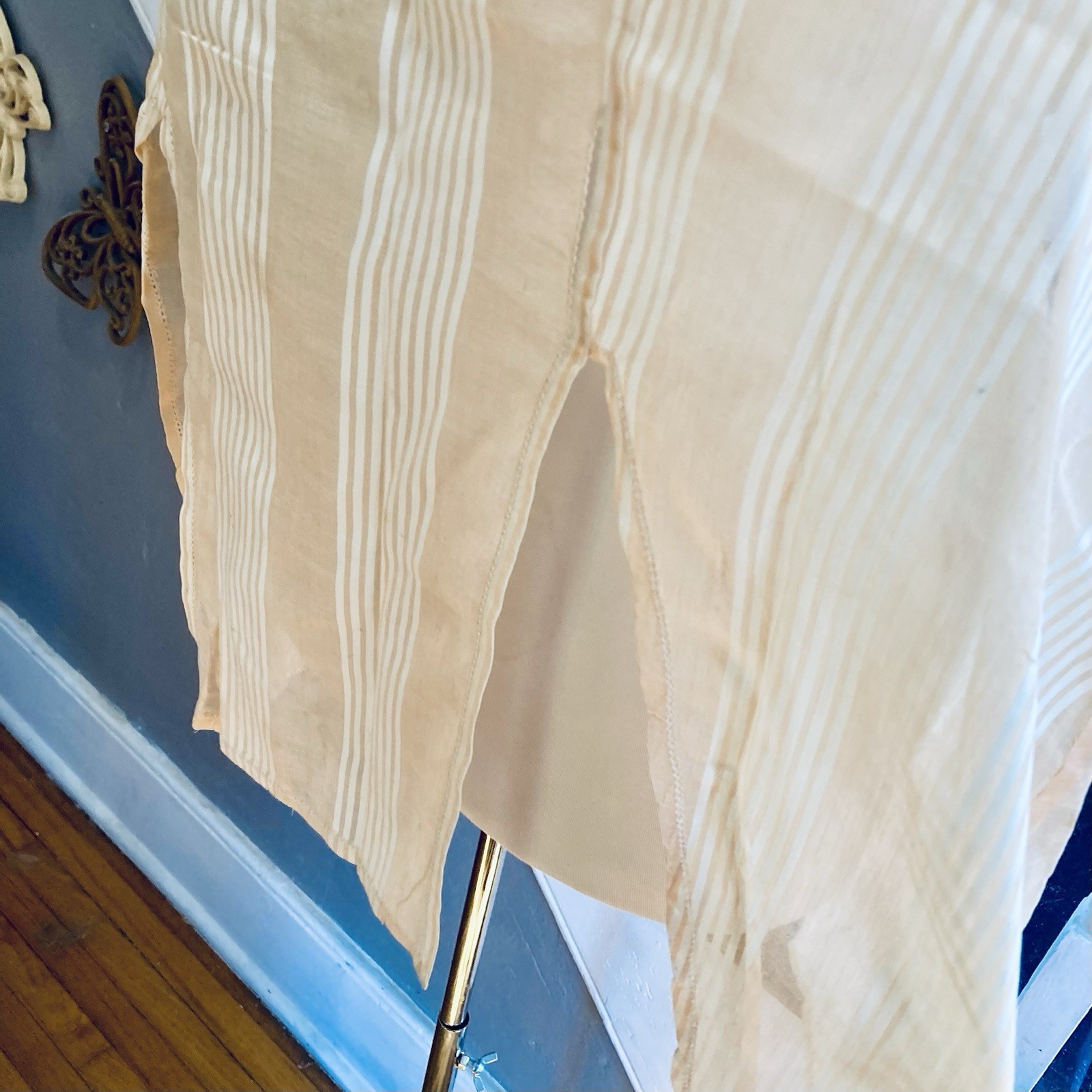 1910s 1920s Edwardian Flapper Peach Pastel Tunic Shadow Stripe Blouse Top Summer