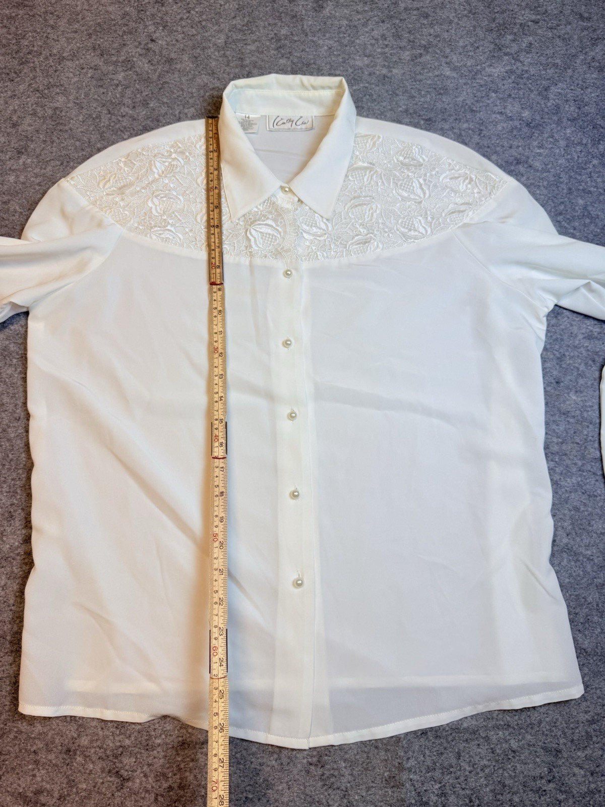 Kathy Che Vintage Ivory Long Sleeve Dressy Blouse~ Lace Pearls Sequins Size 14