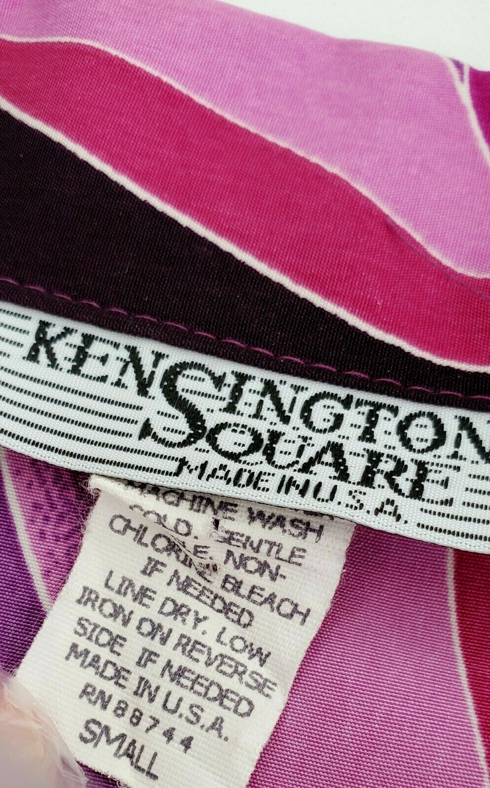 Vintage KENSINGTON SQUARE Purple Black Pink Abstract Top Shoulder Pads SZ Small