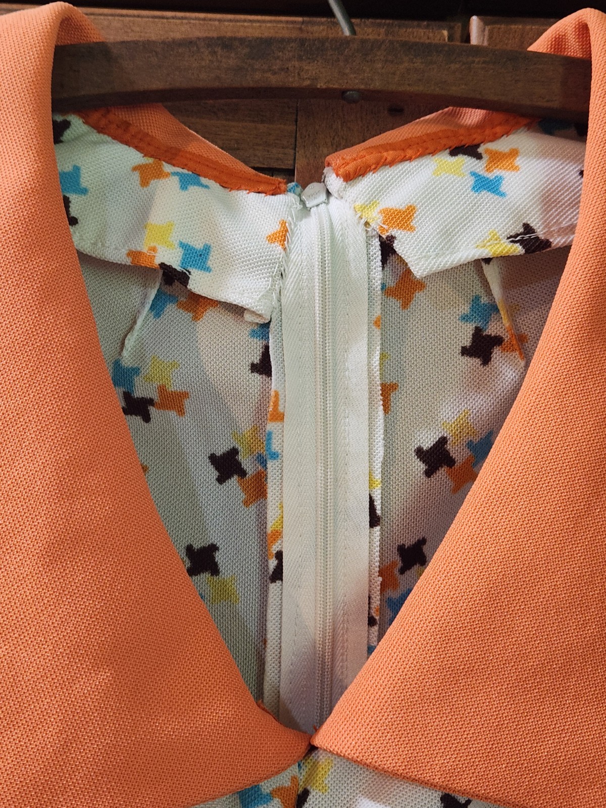 Vintage 1960’s Handmade Orange Teal White Pleated Collar Mod Dress Size Small