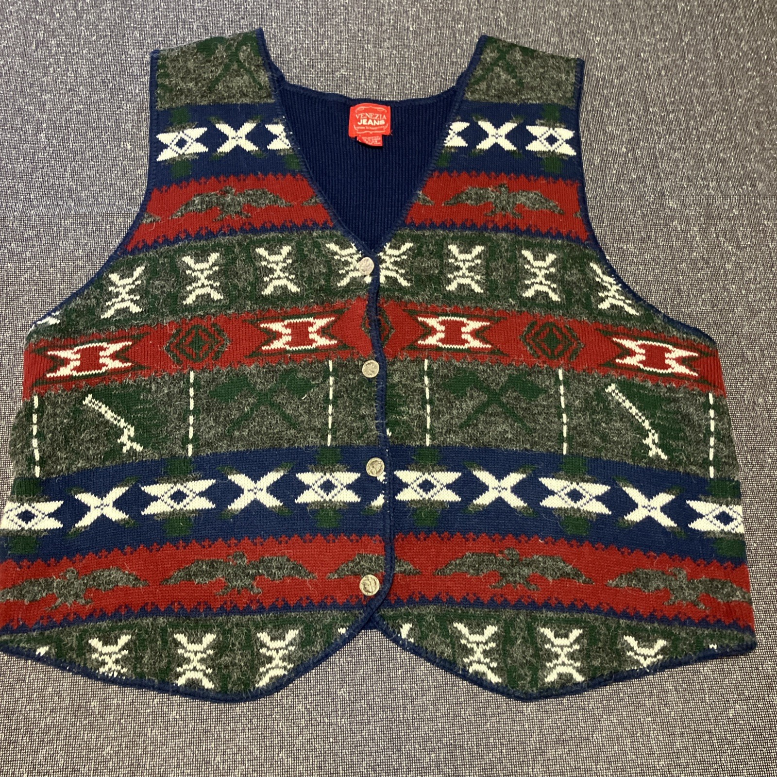 Venezia Jeans Vintage Women’s Sweater Vest Plus Size 22/24 Blue/Burgandy