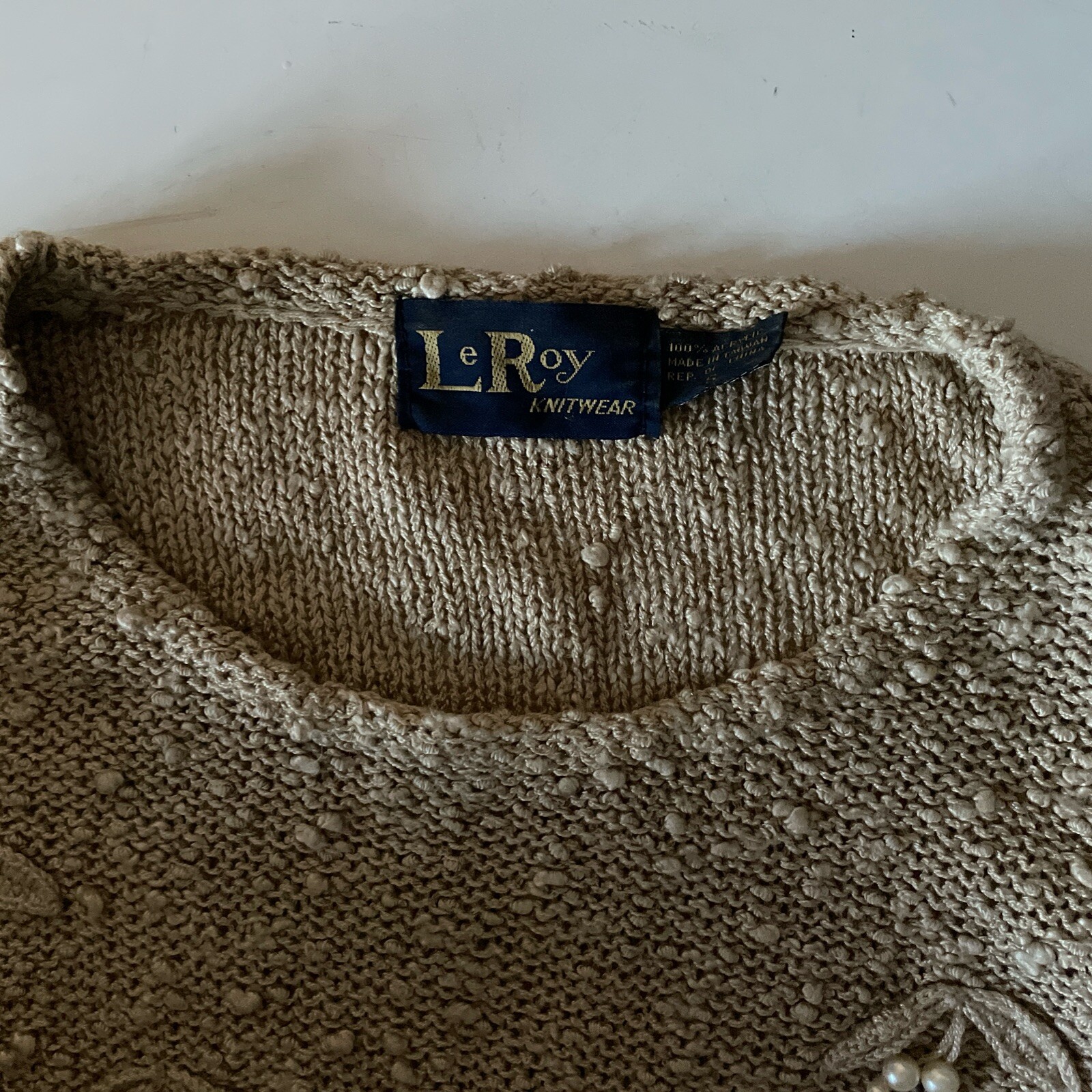 Le Roy Knitwear Vtg 60s With Faux Pearl Sweater Blouse Brown Sz S/M