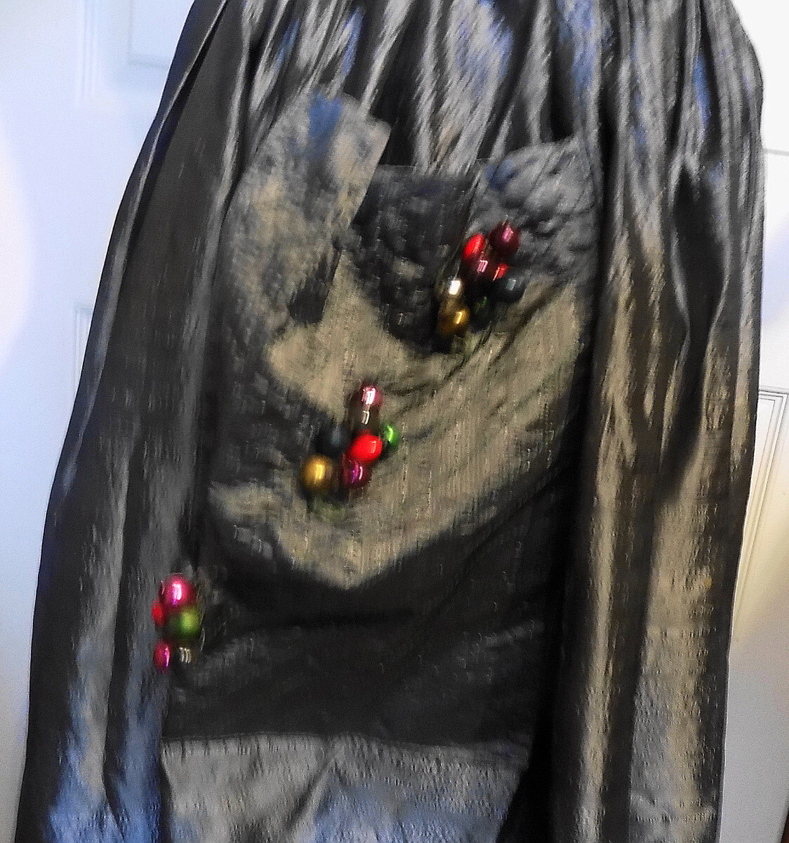 Vintage Silver Gray Taffeta Half Skirt Over Skirt Apron Holiday W21 Plus Sashes