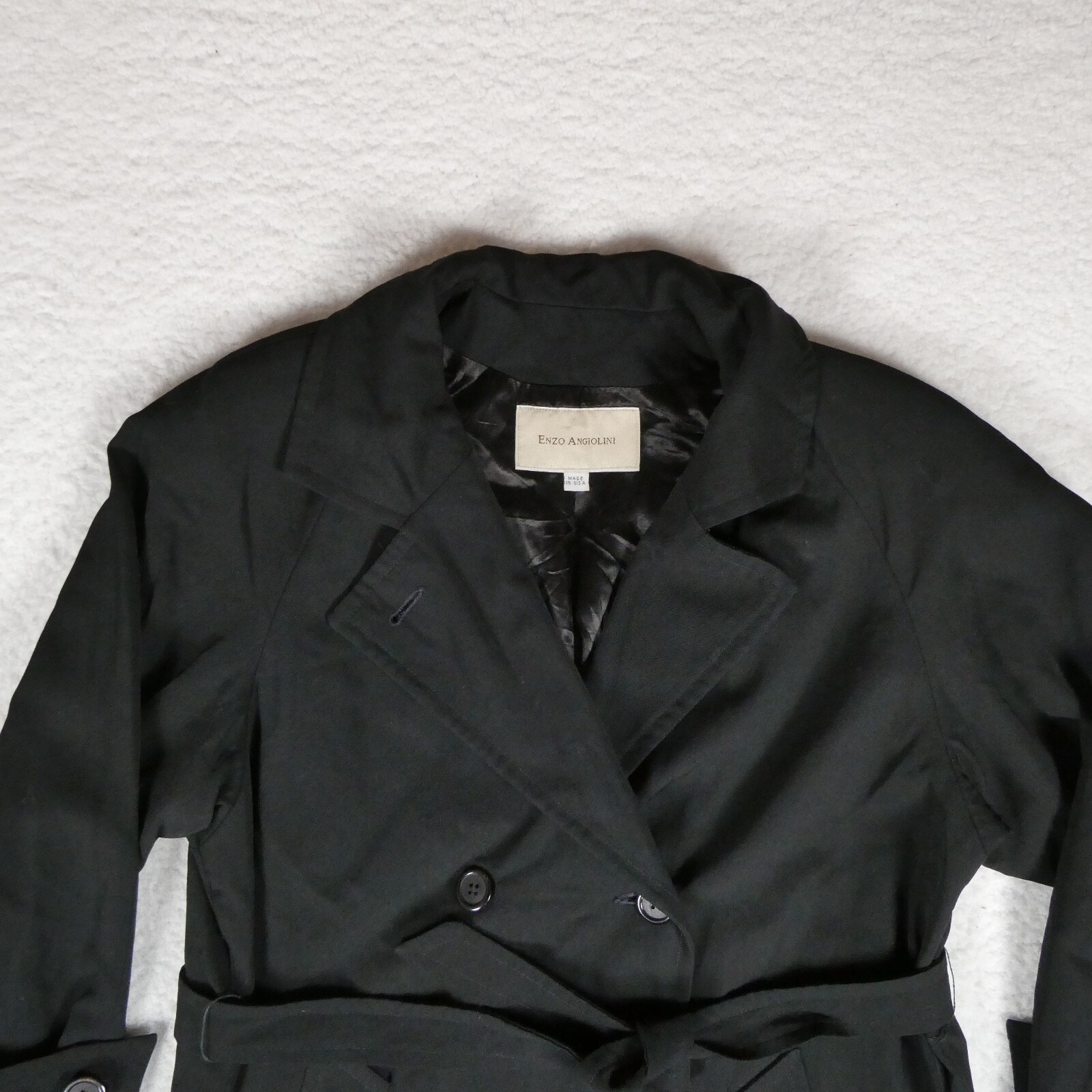 Vintage Enzo Angiolini Jacket Women Size 8 Black Trench Coat Made In USA