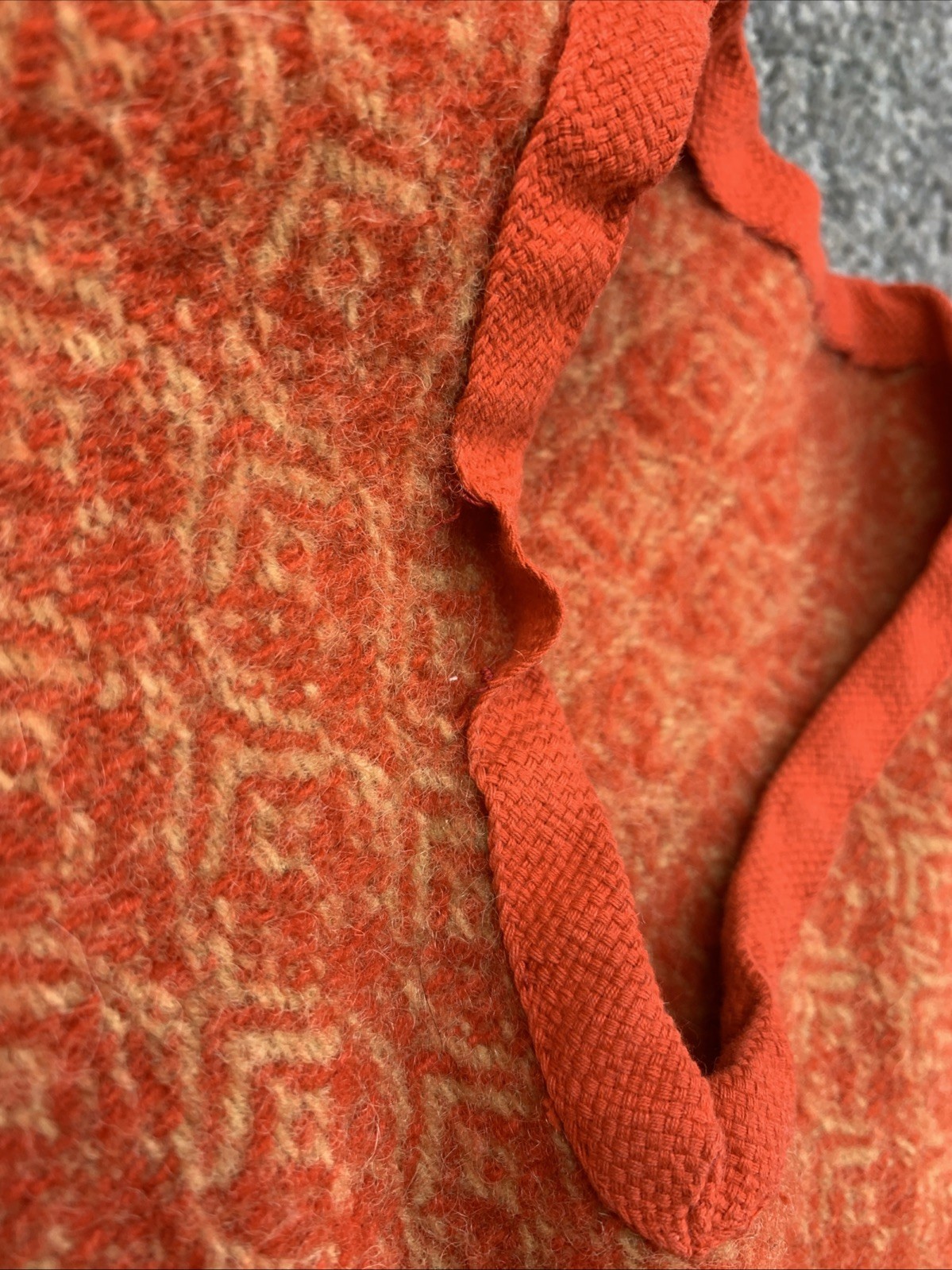 Vintage 60s 70’s Homemade Wool Cape/Poncho Orange W/ Gold Tassels Boho Hippie
