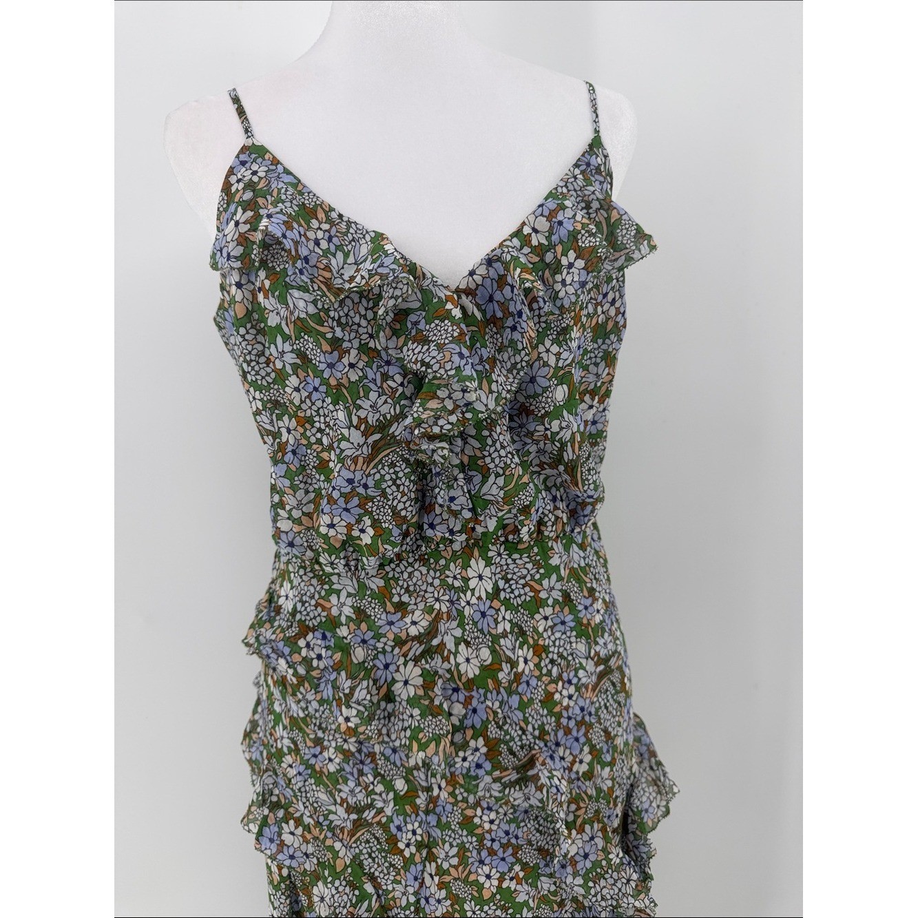 Veronica Beard Avenel 100% Silk Floral Ruffle Midi Dress Size 8 NWT