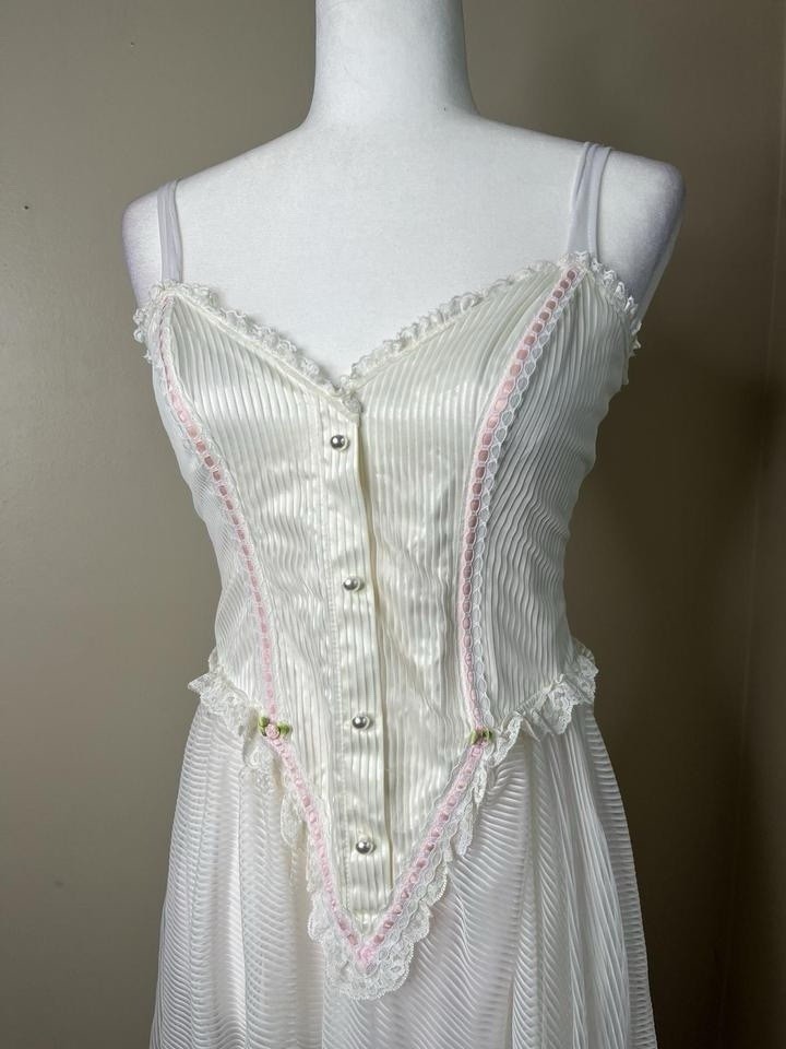 Beautiful Vintage White And Baby Pink Corset Dress Size Small