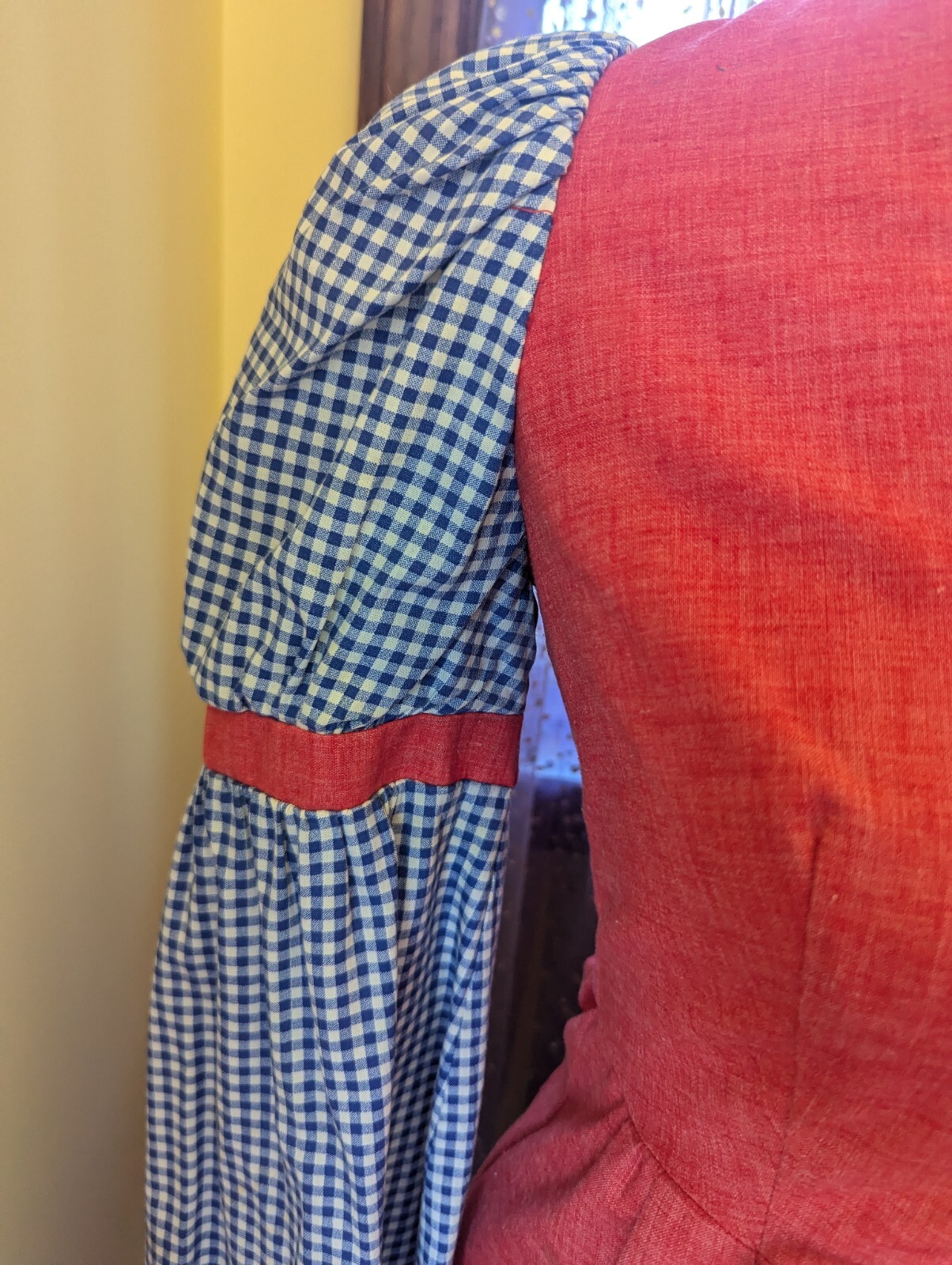 Vintage 70’s ED Juniors Red Blue Gingham Puff Juliet Sleeves Mini Dress Size XS