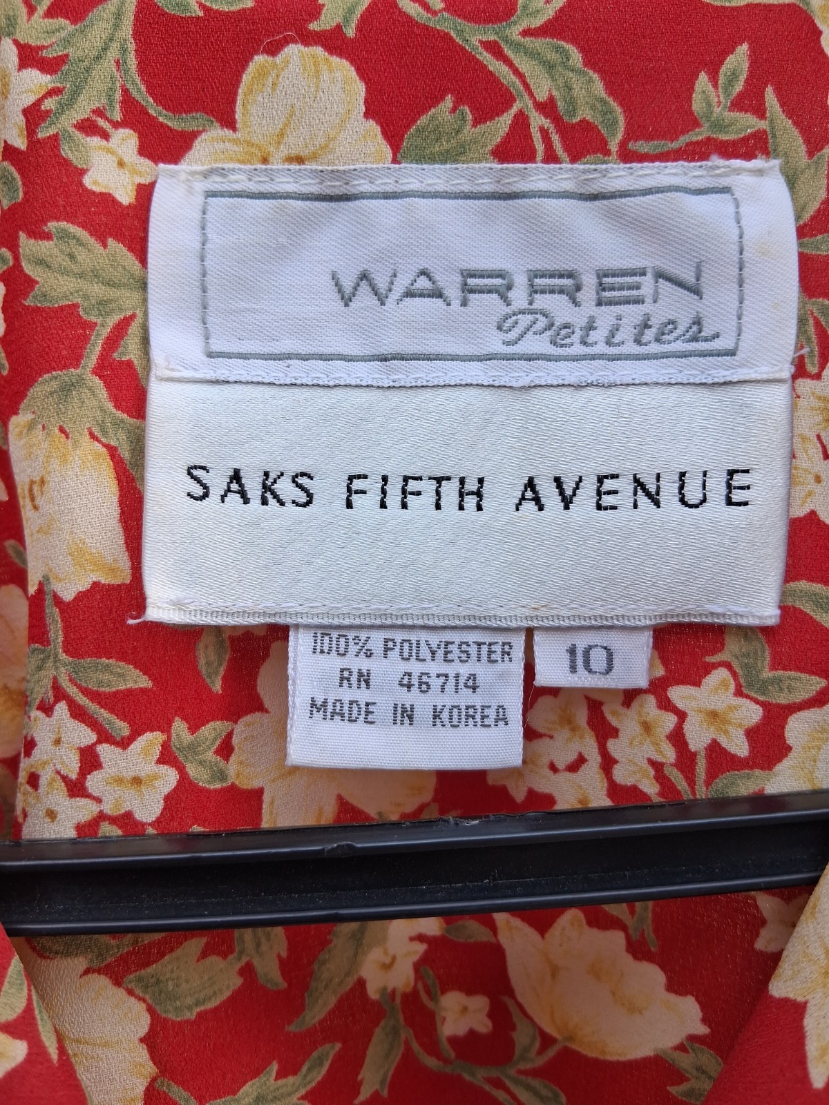Vtg Warren Saks Fifth Ave Long Dress 10 Floral Buttons Relaxed A-line Short Sl.