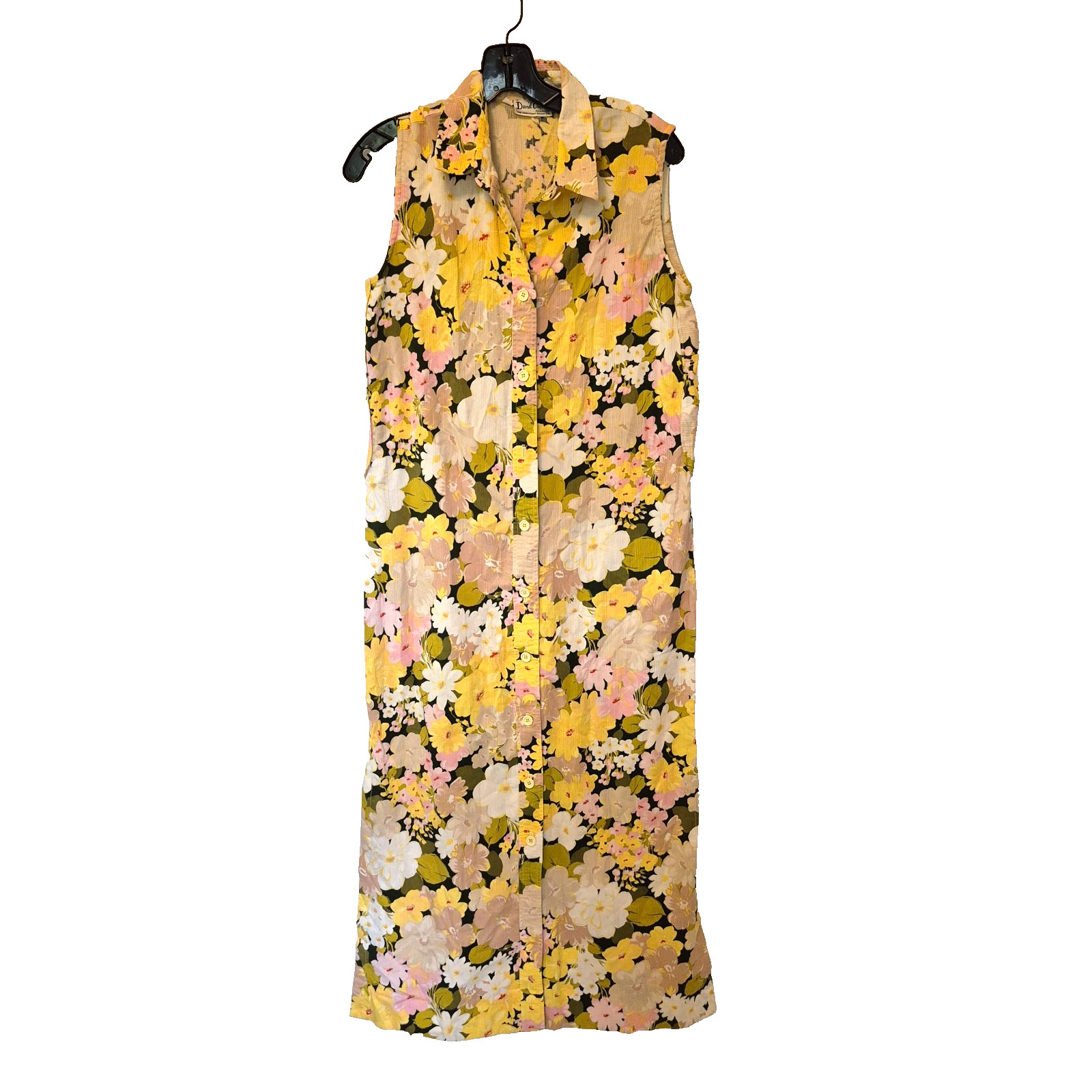 David Crystal Maxi Dress Size 16 Mod Flowers 60s 70s Pink Yellow Vintage