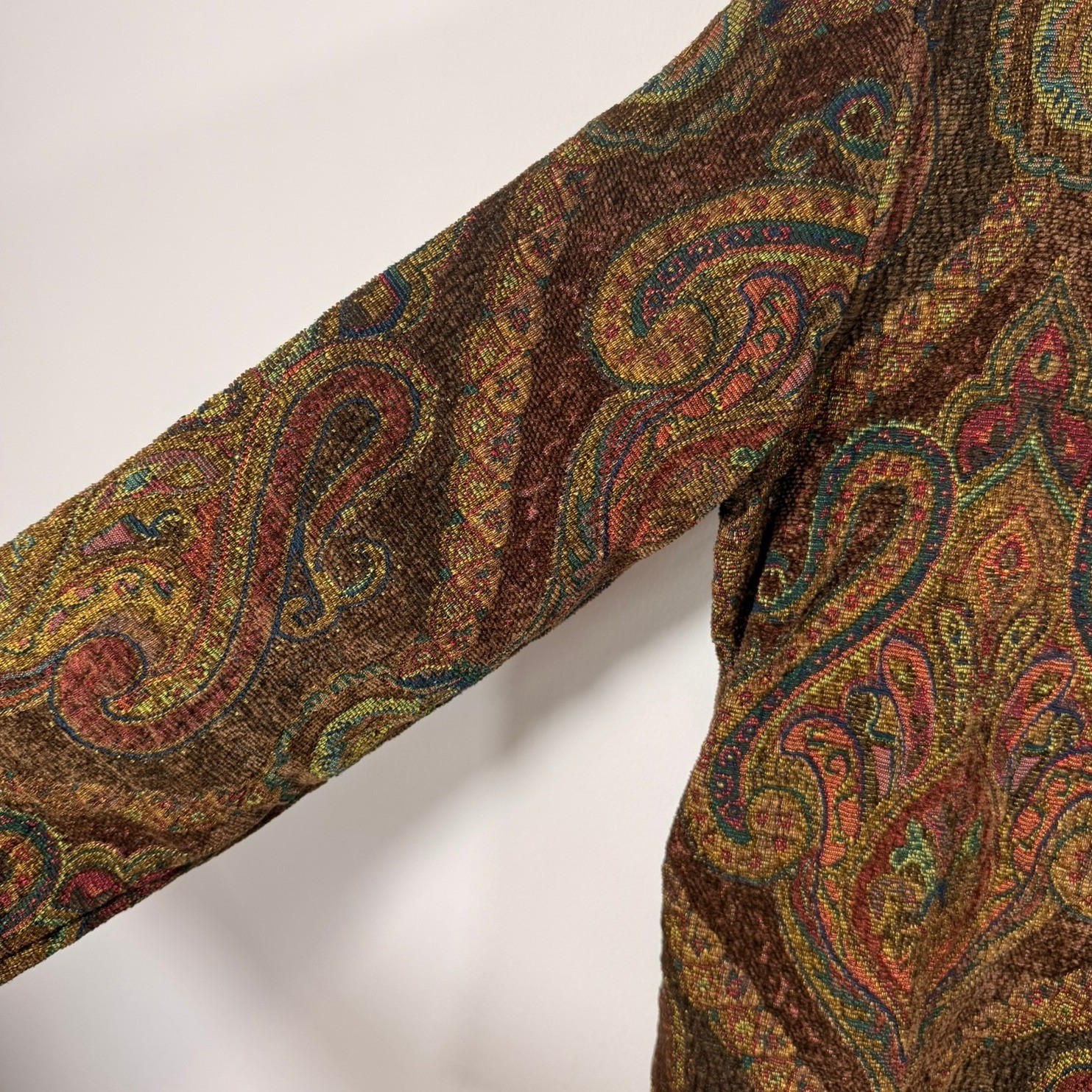 Flashback Vintage Tapestry Paisley Jacket Brown Boho Toggle Button Coat Large