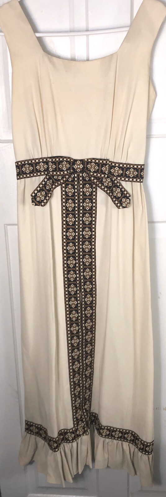 Vintage 60s 70’s Women Medium Dress Neutrals Sleeveless Maxi Ruffles Homemade