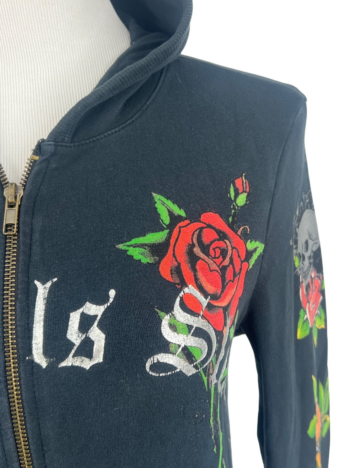 VTG Ed Hardy Christian Audigier Black Tattoo Graphic Zip Hoodie S | McBling Y2K