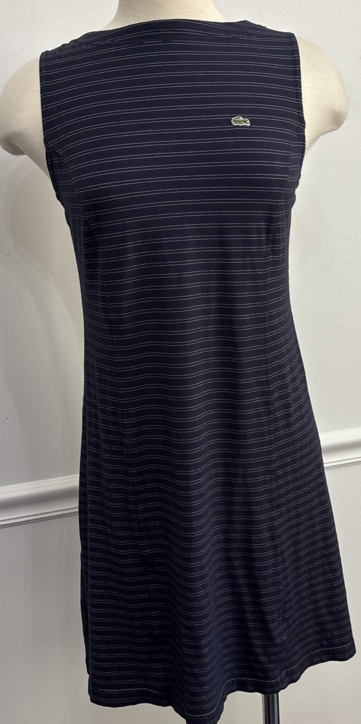 Vintage Lacoste Women Dress Summer Chic Navy & White Striped Sz40 Nautical