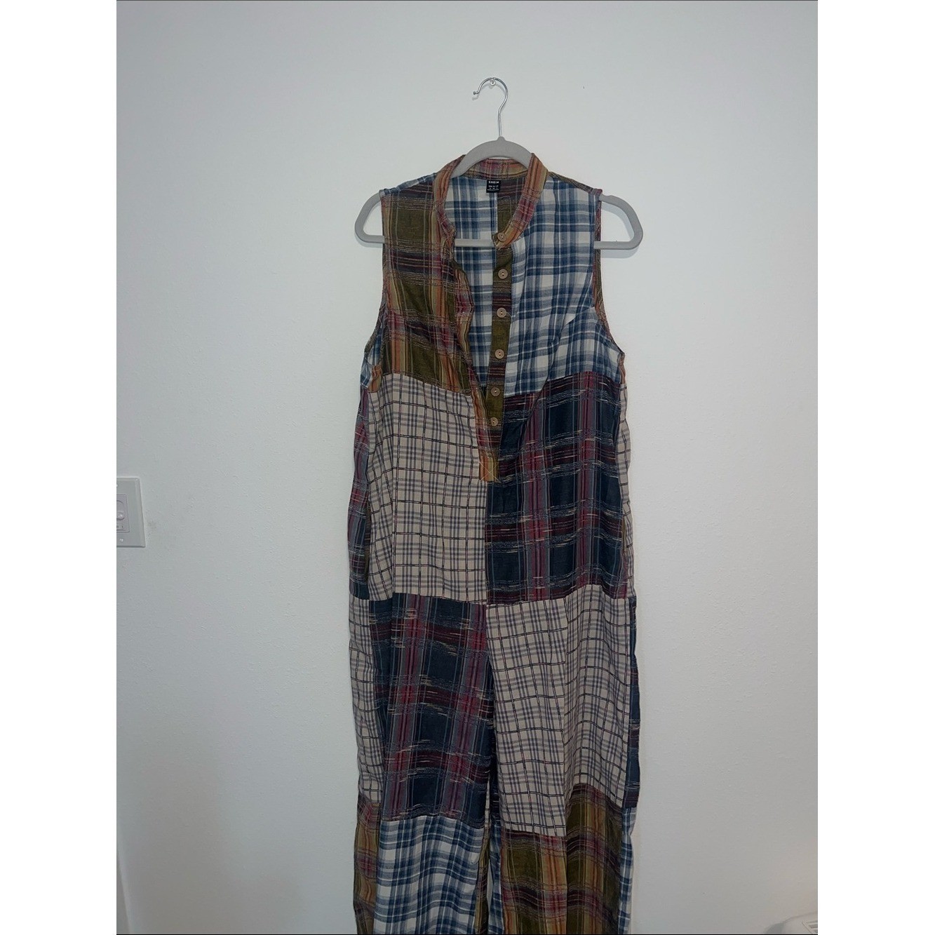 Boho Patchwork Plaid Wide Leg Sleeveless Jumpsuit