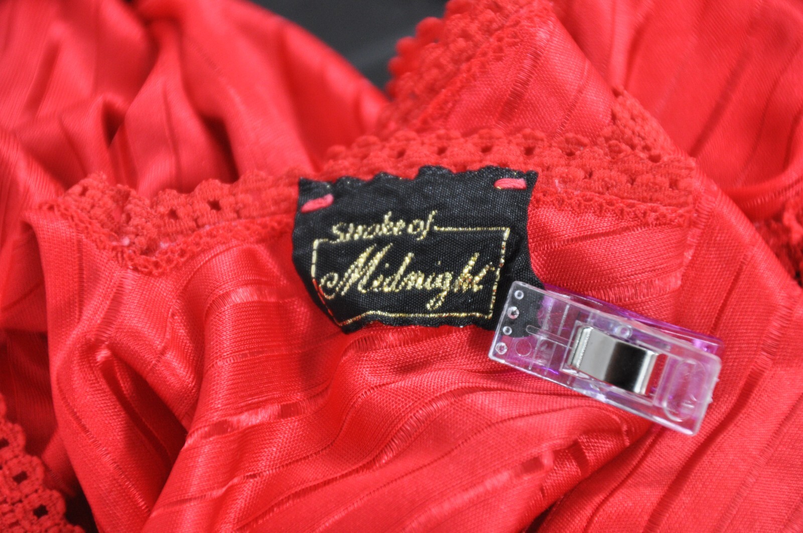 Vintage Red stroke of midnight slinky polyester V neck top no tie lingerie USA