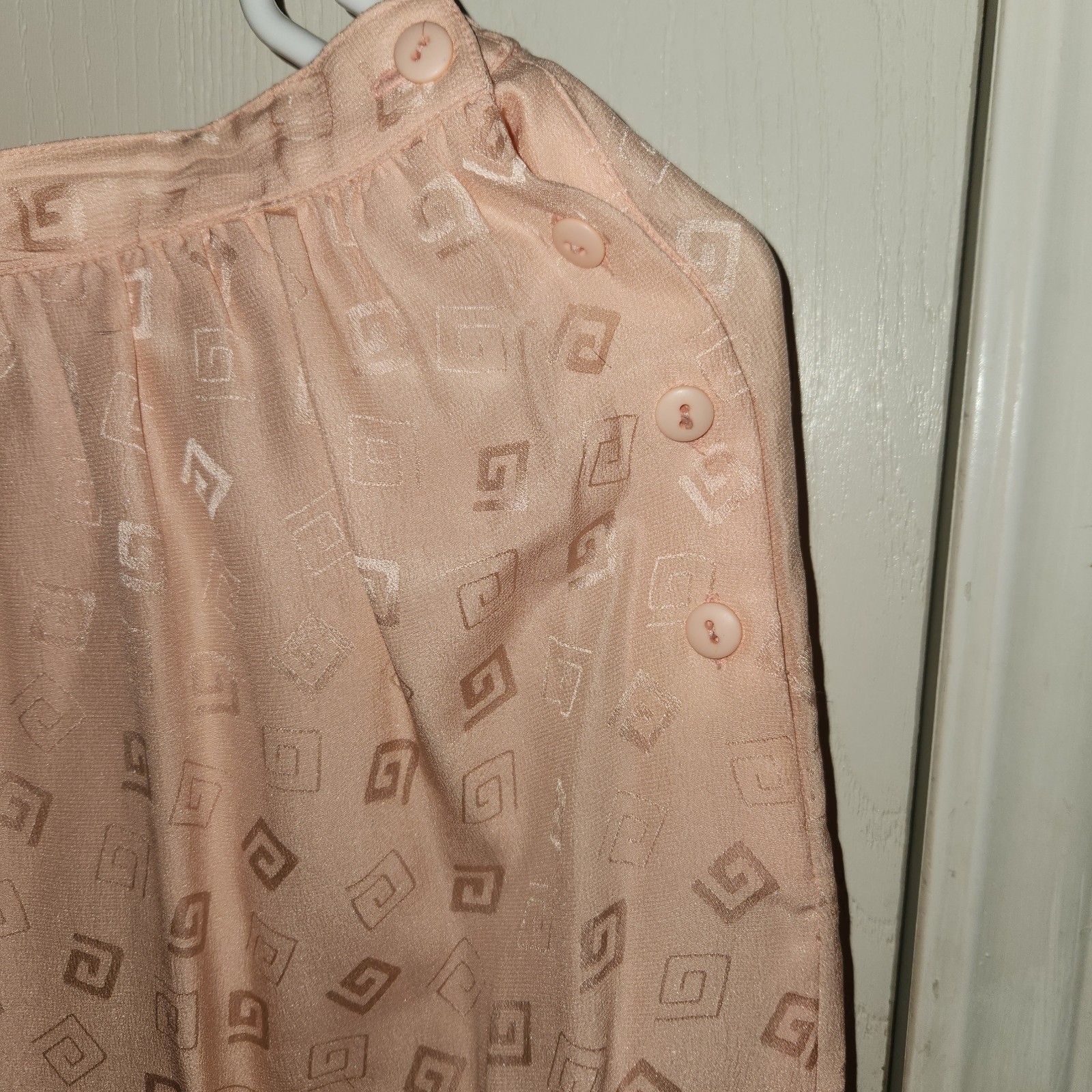 3 Piece Vtg 1980s Joanie Char Patterned Silk Shirt & Skirt Set Salmon Petite 10