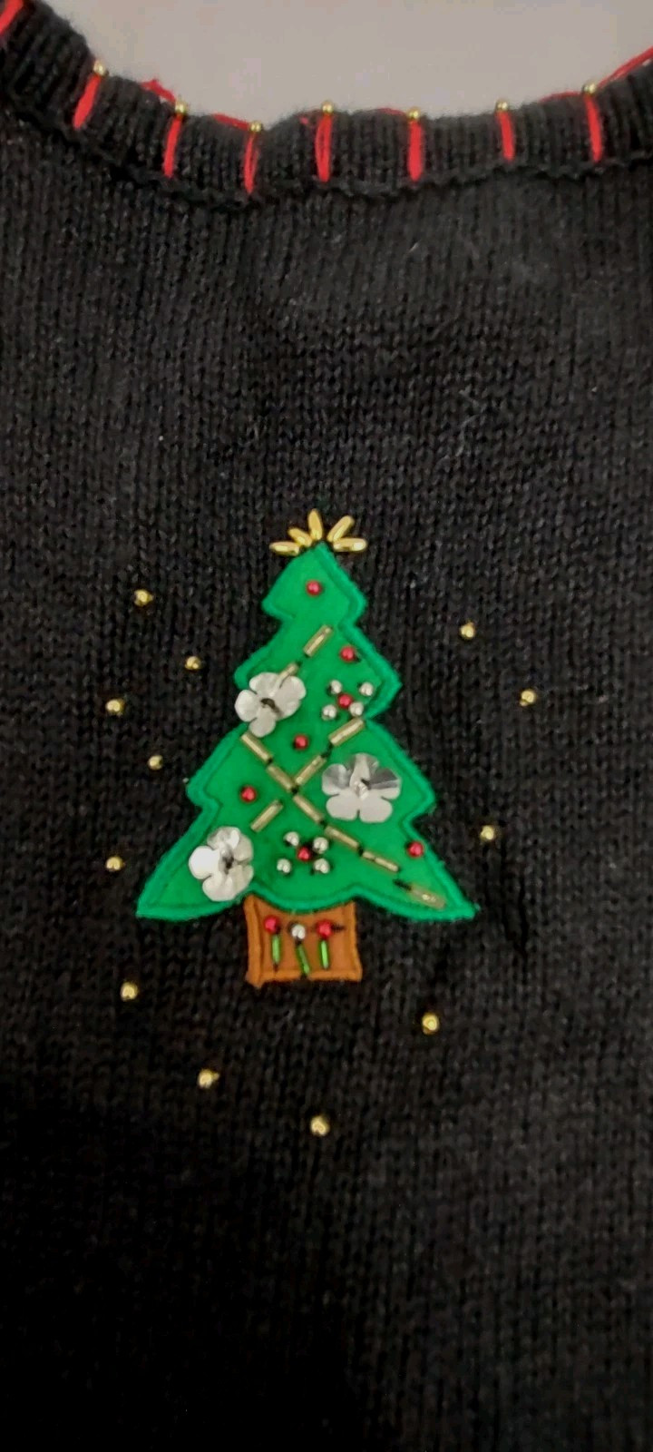 Vtg Designers Originals Studio Joy Women Christmas Knit Vest Trees Embellished