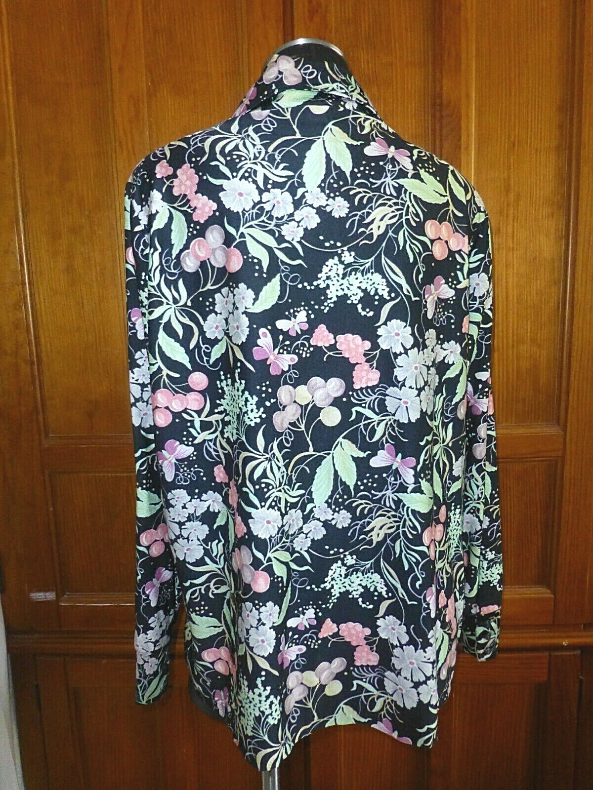 Vtg 70s Ship’n Shore FLORA FAUNA Print Nylon knit hippie Shirt BLOUSE TOP XL