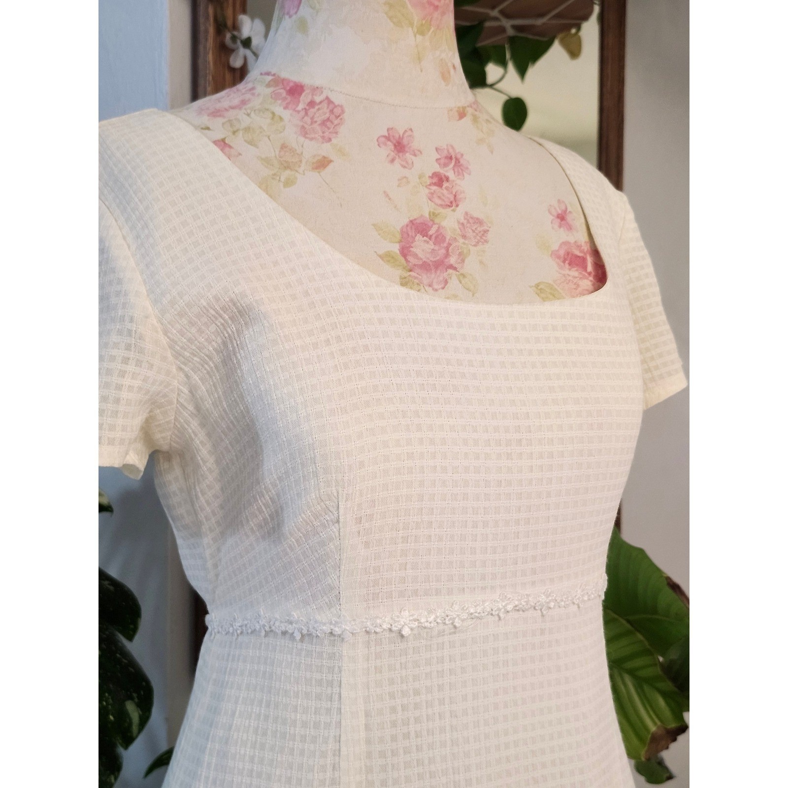 Vtg 90s Y2K A-List by Wrapper Dress Junior 9/10 Fits Small Cream Waffle Knit Mod