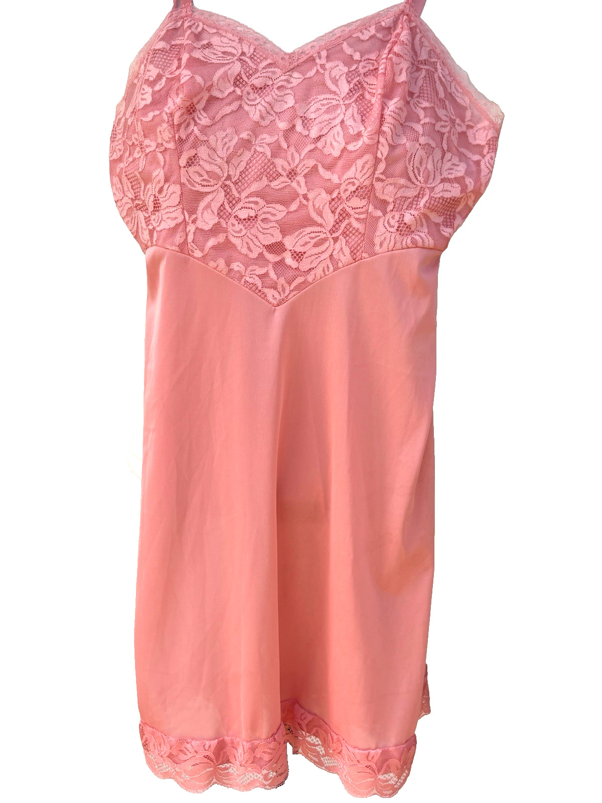 Vtg Vanity Fair Apricot Pink Lace Slip Dress Lingerie S 34 Nylon Tricot Coquette