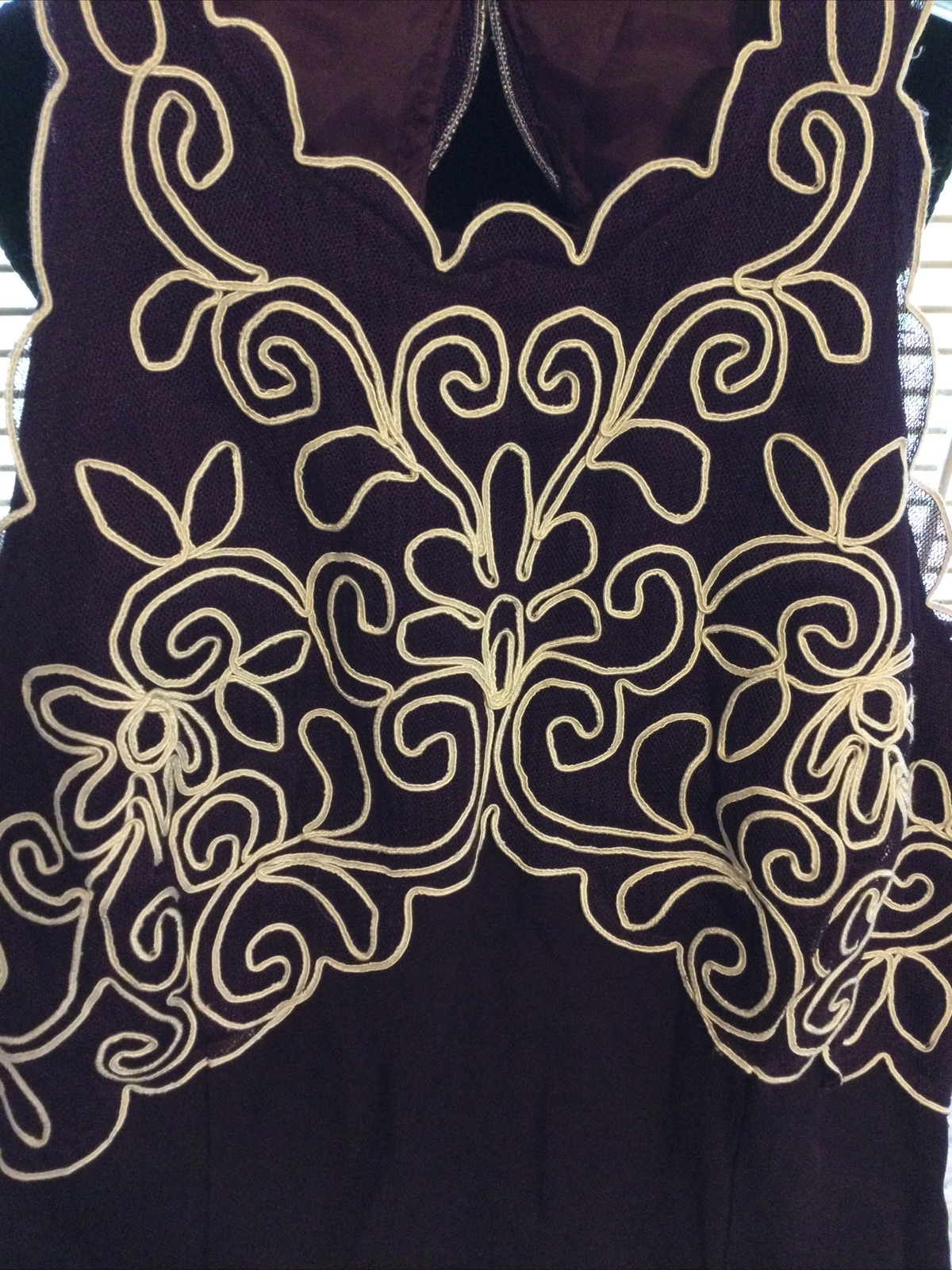 Vintage Scott McClintock Petites Sz.8 Formal Sheath Burgundy w/White Scrollwork